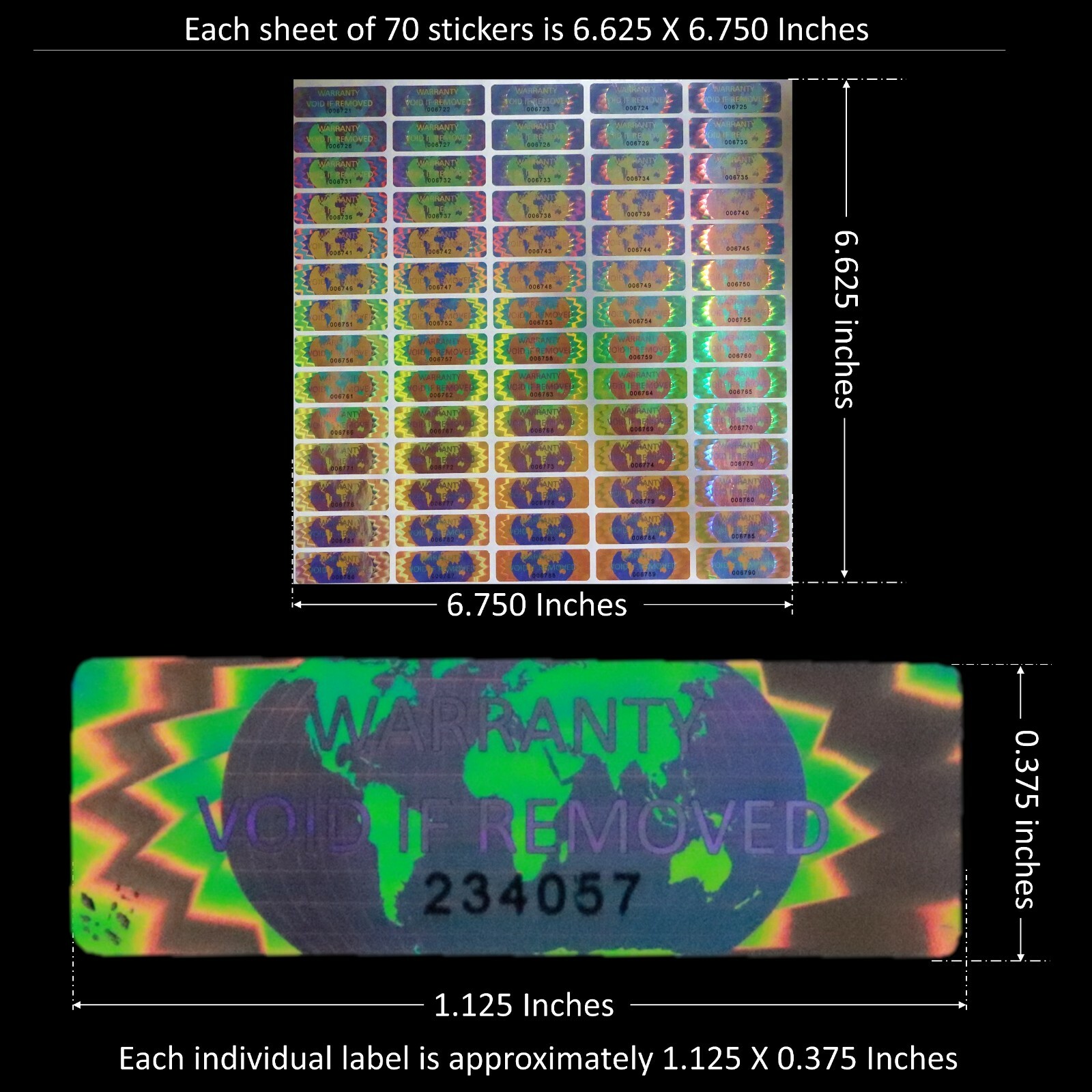 WARRANTY VOID IF REMOVED Tamper Proof Security Sticker (SERIAL NUMBERS) (AvR019)