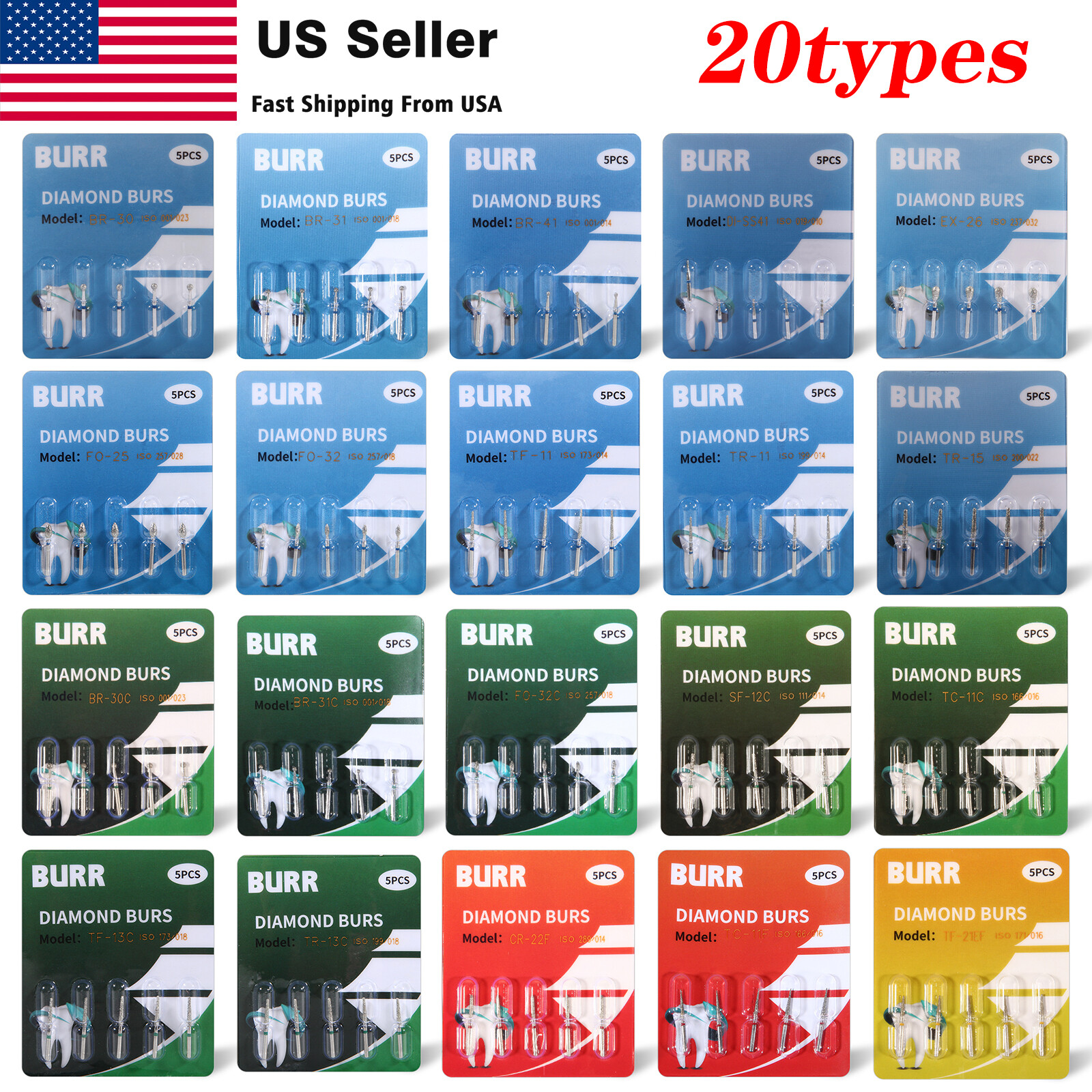 100 fresas diamante para turbina Diamond Burs dental High speed handpiece 1.6mm