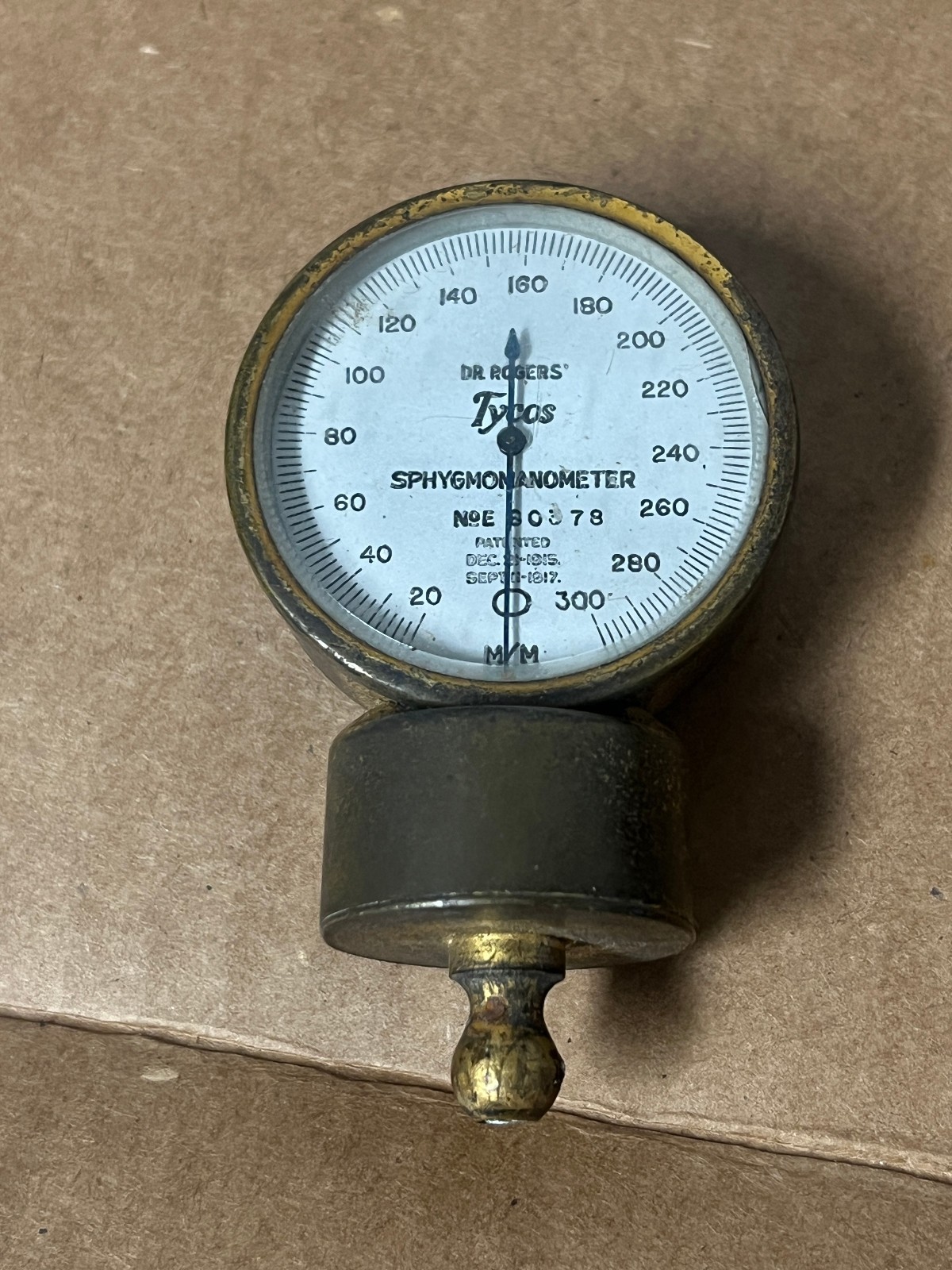 1915 Brass Tycos Dr. Rogers Sphygmomanometer Antique Blood Pressure Gauge