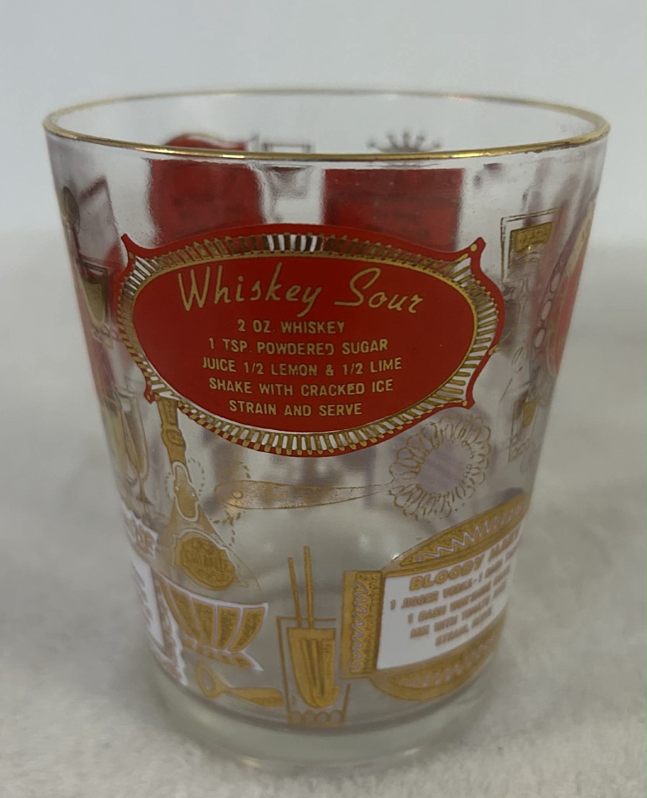 3 Vintage Jeannette Glass MCM Cocktail Recipes, Red/Gold 1950-1960s