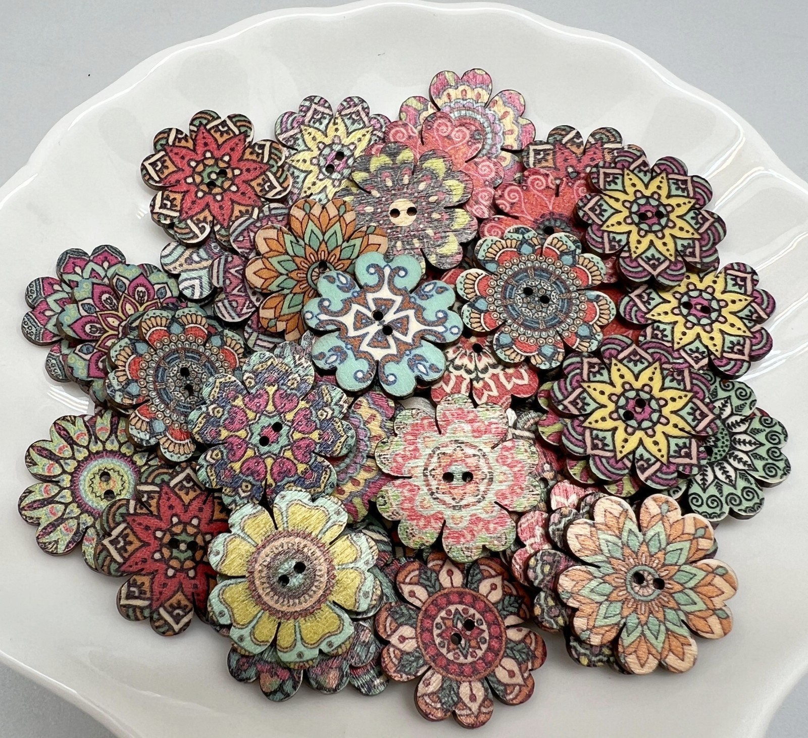 50PC Vintage flower Wood Buttons Sewing Crafts 25mm 1 Inch