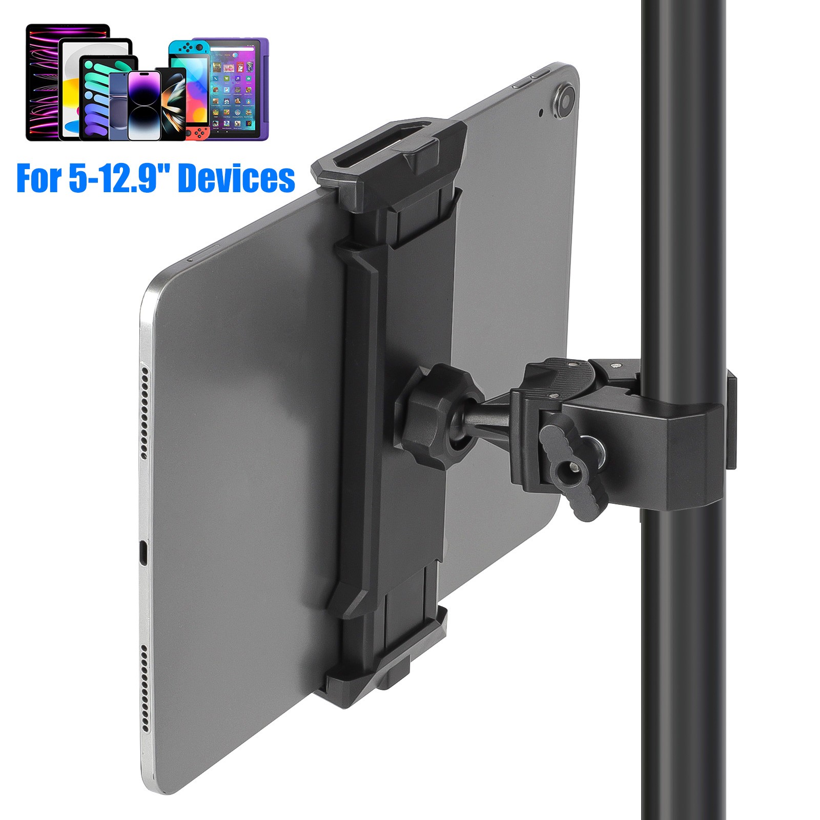 360° Rotatable Tablet Phone Mount Holder for Mic Stand Golf Cart Bike Treadmill