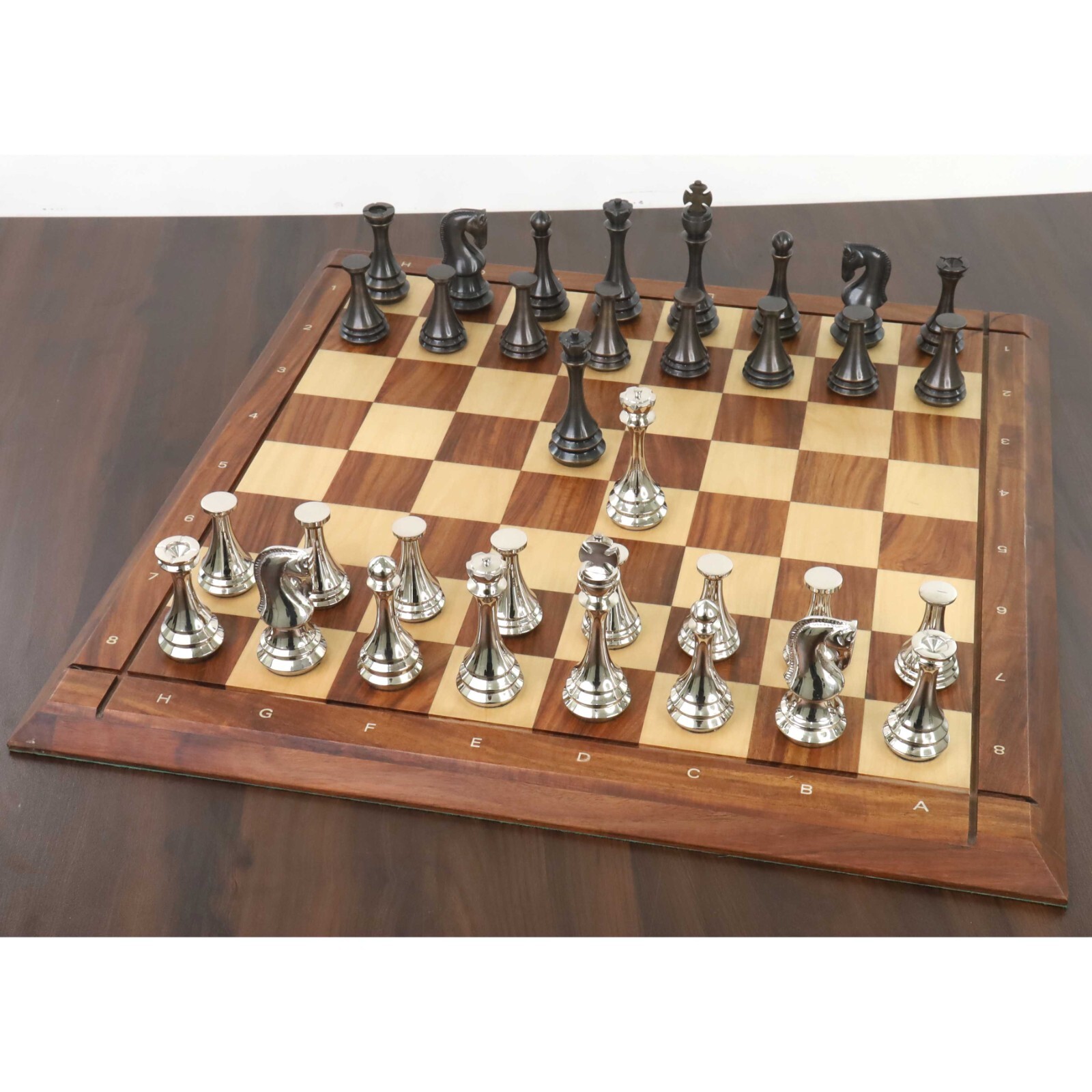 4.4" Russian Zagreb Brass Metal Luxury Chess Pieces only set - Silver & Antique