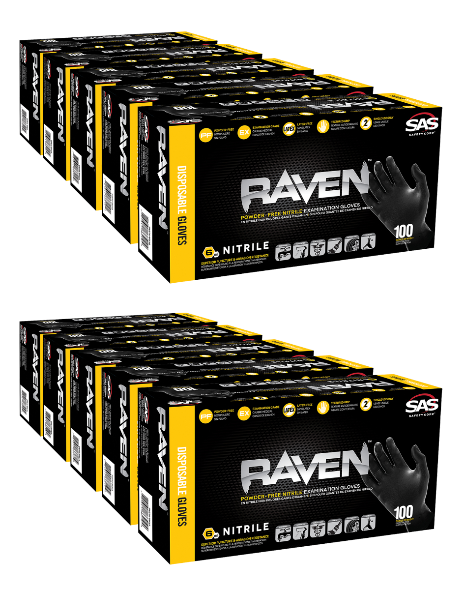 Raven Powder-Free Nitrile Large Gloves 10 Pack (1000 ct)