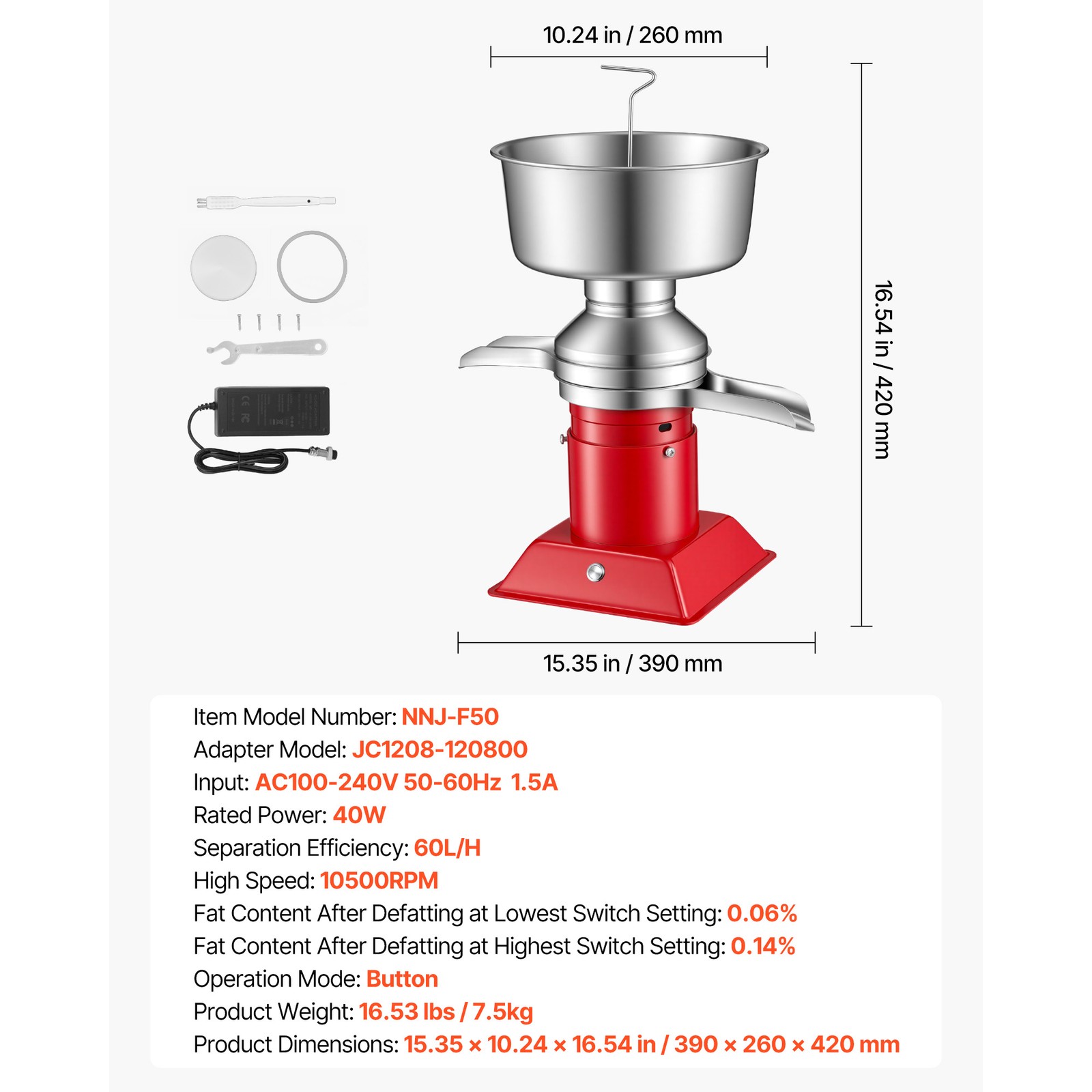 Uimoso Electric Milk Cream Separator with 60L/H Processing Capacity