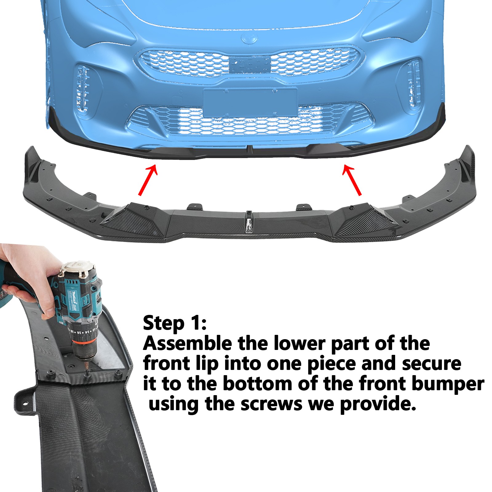 For KIA Stinger GT 18-23 Painted Carbon AD Style Front Bumper Lip W/Side Winglet