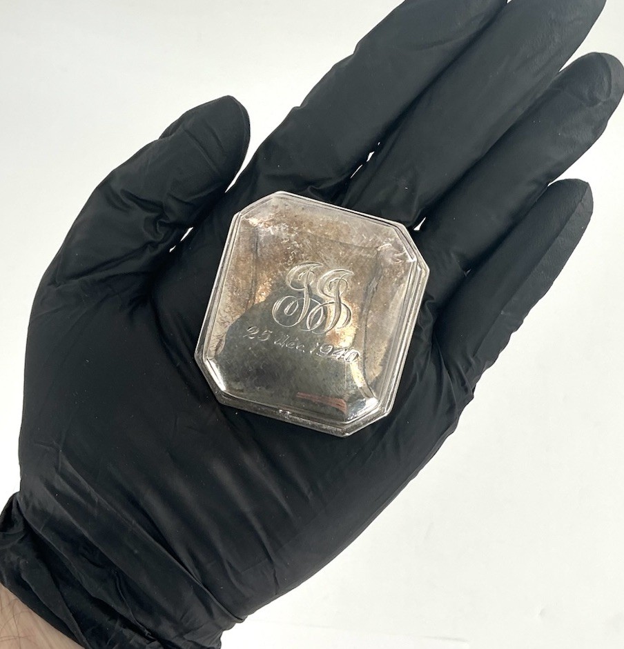 Vintage Birks Sterling Silver Presentation Ring Box With Black Velvet - Monogram