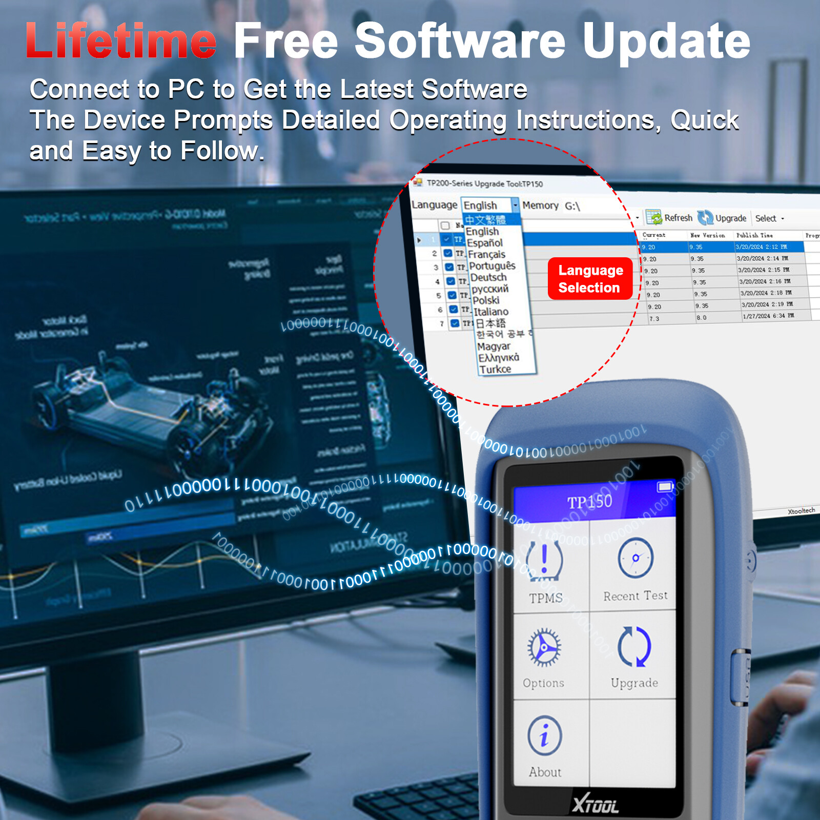 XTOOL TP150 TPMS Tire Sensor Relearn/Reset/Activate/TS100 Programming Tool
