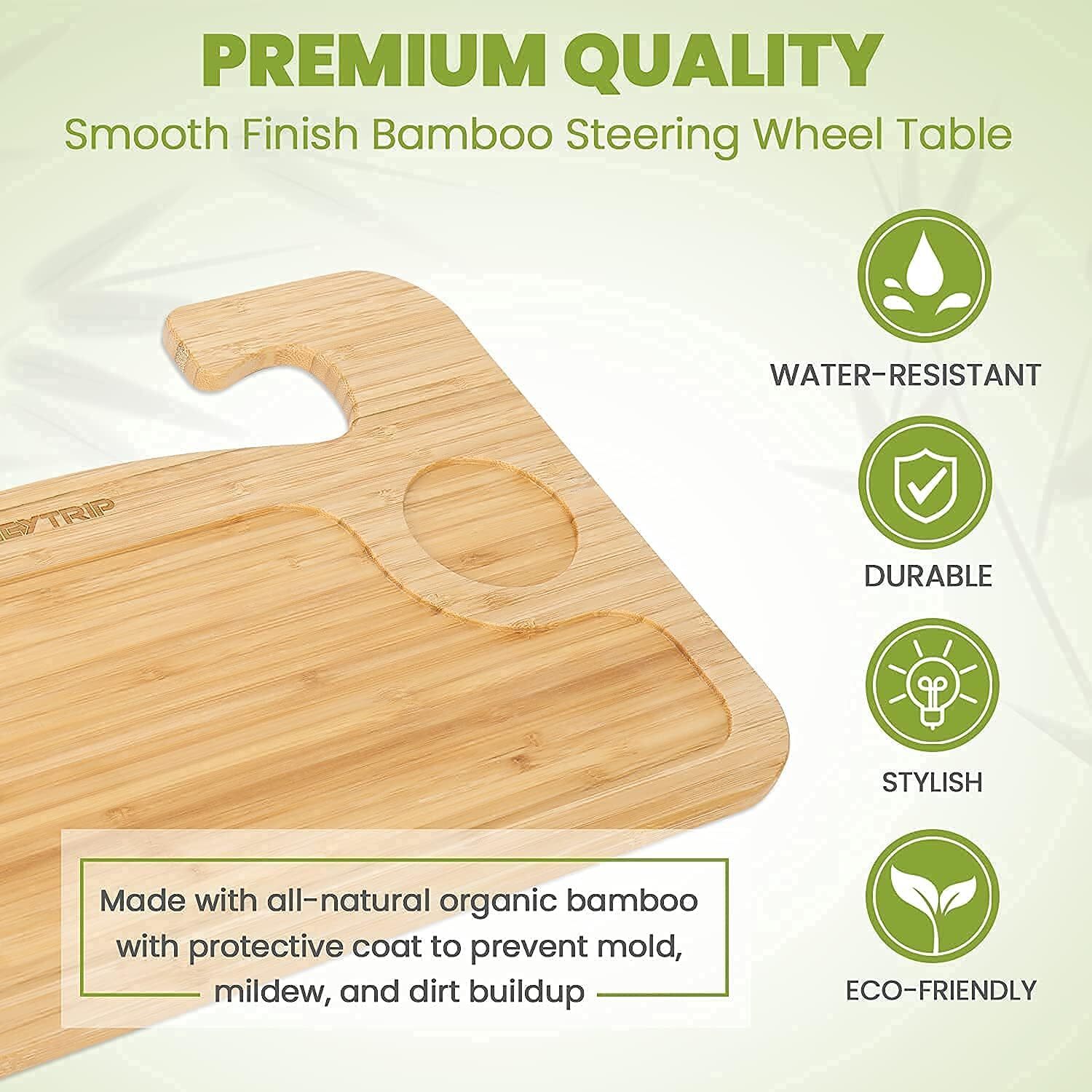 2 in 1 Car Steering Wheel Desk Bamboo Steering Wheel Tray Car Laptop Food Table