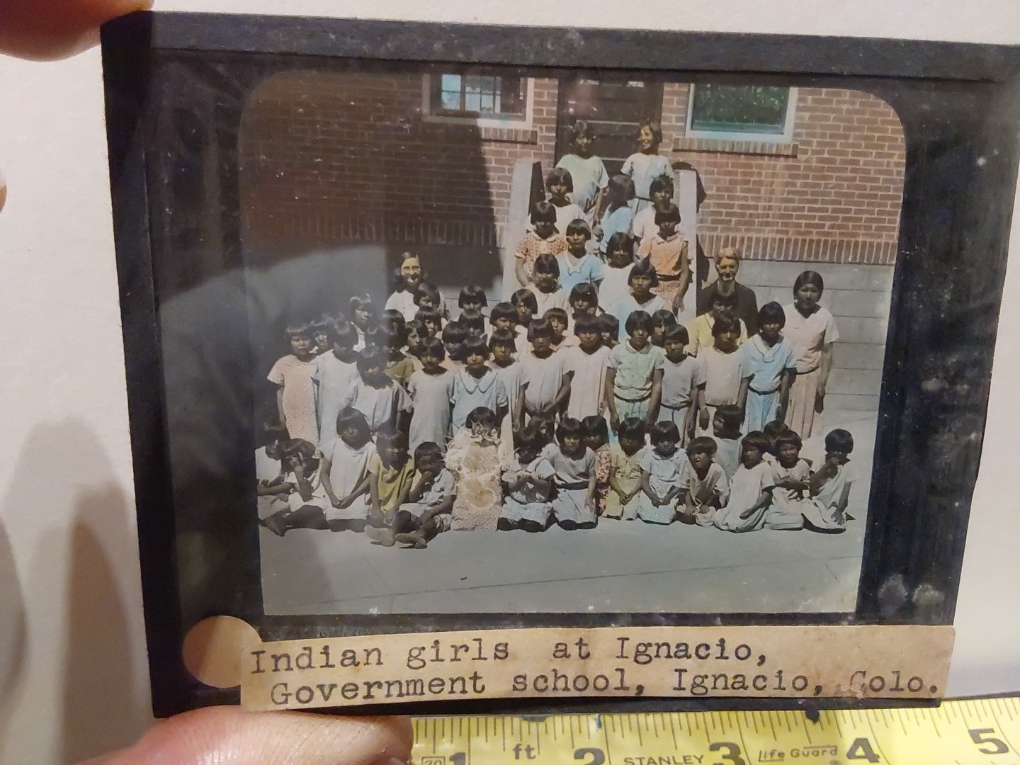 Girls at Ignatio Indian School CO Glass Magic Lantern Slide Native American