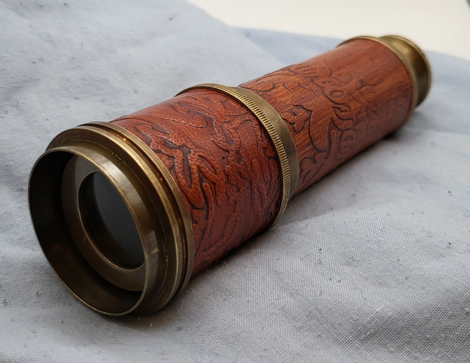 Vintage Telescope Antique Astronomy Space Stars Old Gold Lustre Wooden Box Retro
