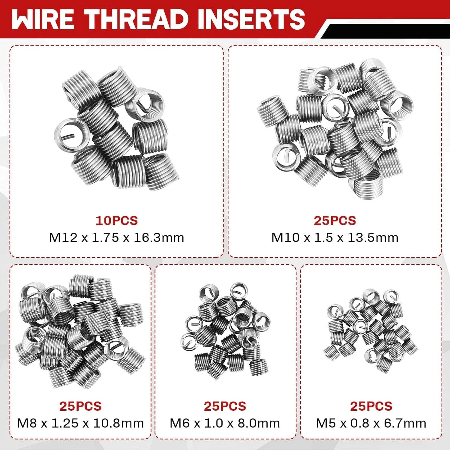 M5 M6 M8 M10 M12 Helicoil Thread Repair 131Pcs Set & Metric Rethreading Tool Kit