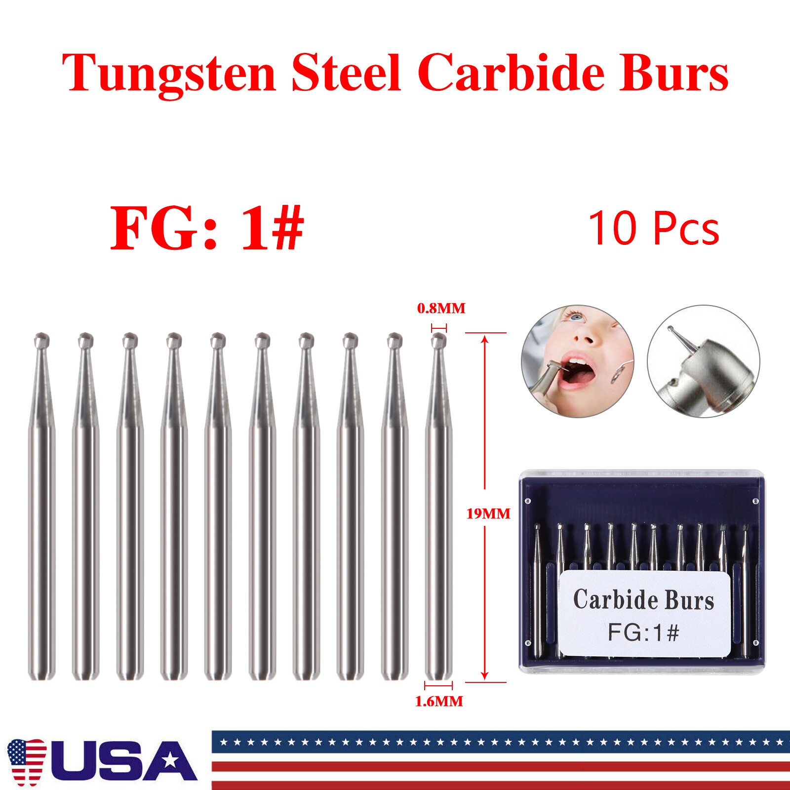 Dental FG Burs High Speed Handpiece Round Tungsten Carbide Tungsten Steel