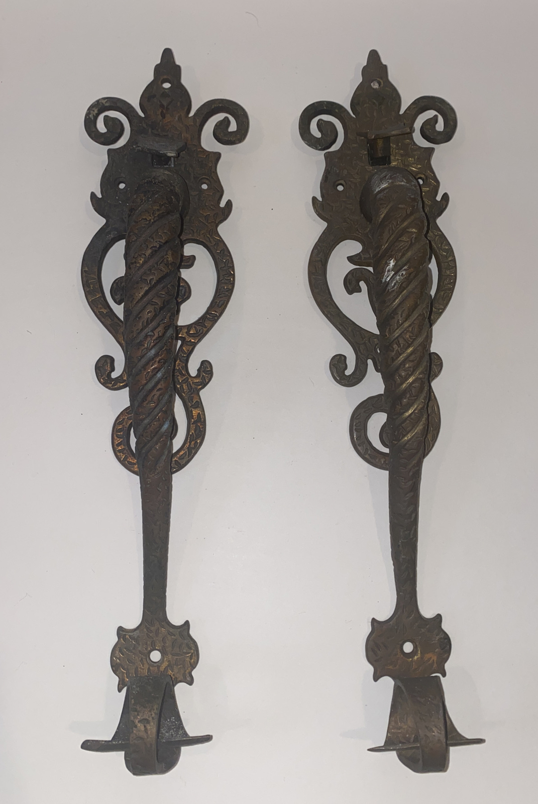Antique Bronze/Brass Door Handle Pulls Pair Gothic Architectural Hardware 15”