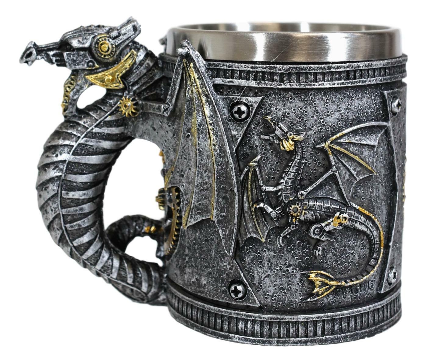Silver Surfer Steampunk Cyborg Robotic Dragon Beer Stein Tankard Coffee Cup Mug