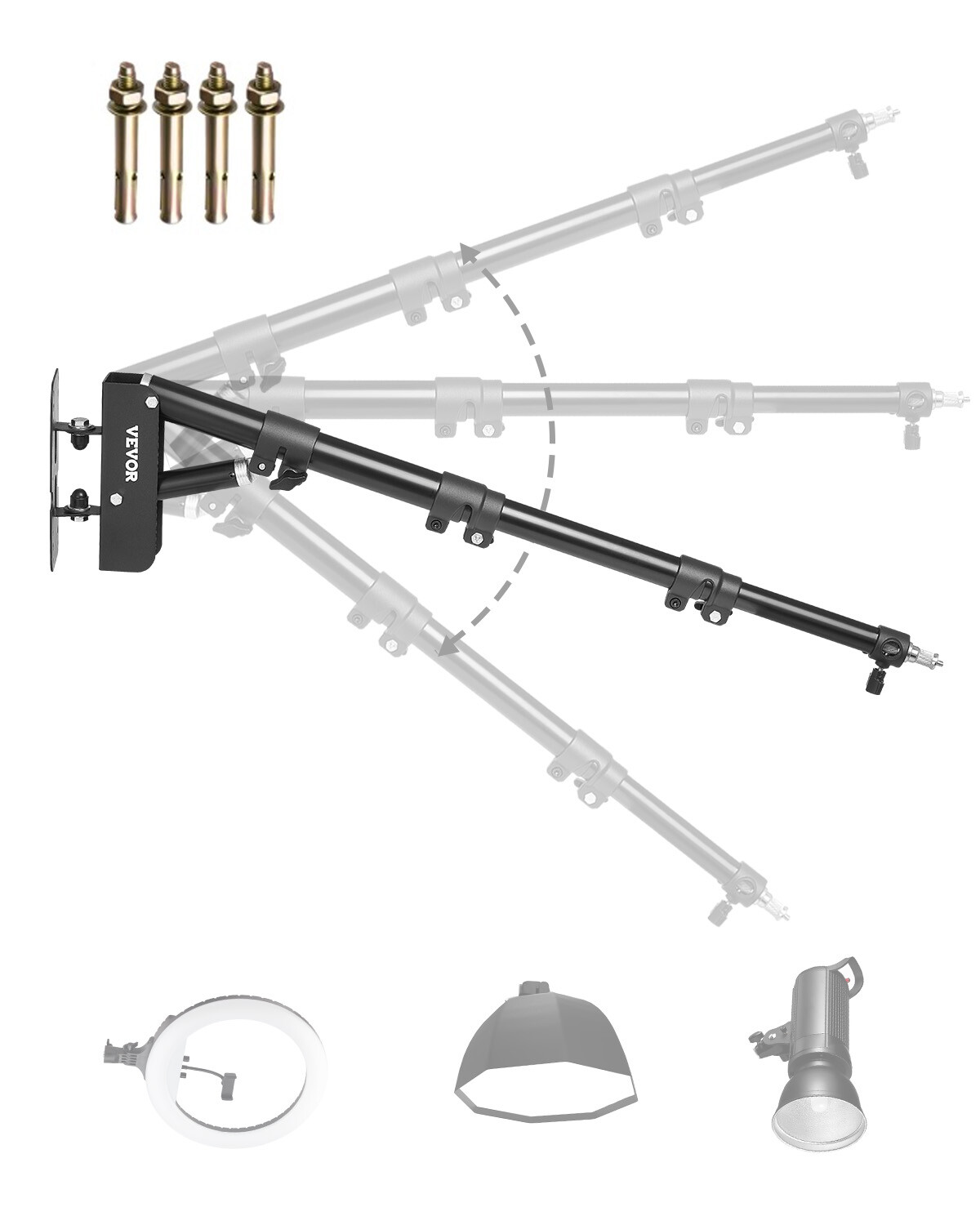Wall Mount Triangle Boom Arm Light Stand 39.37 in/100 cm Ring Light Support