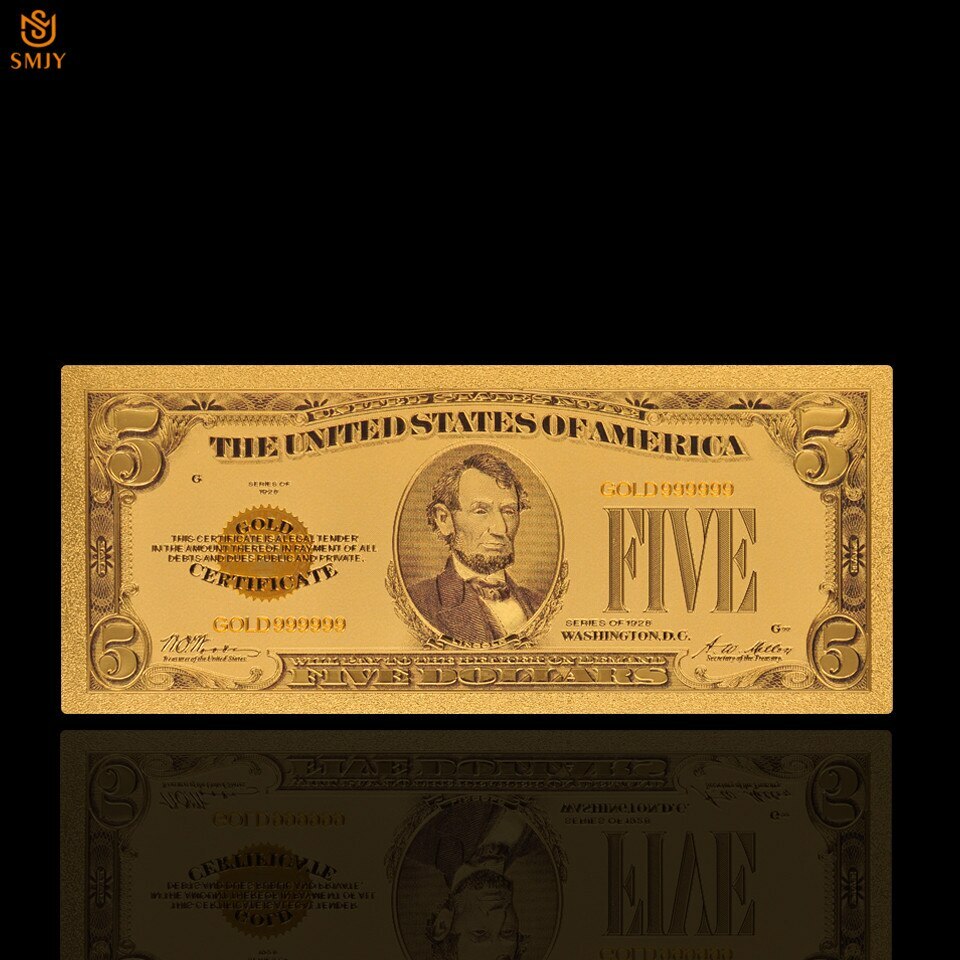 1928 US $5 Gold Banknote With bag and certificate of authenticity