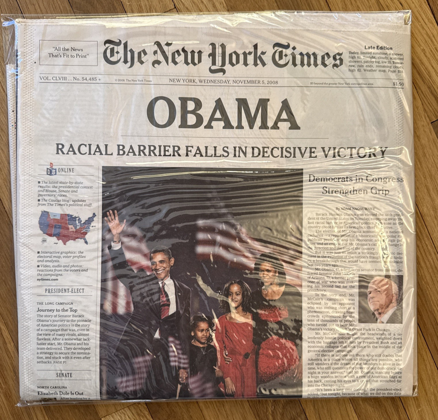 New York Times 11-5-08 Election Barack Obama Late Edition Newspaper Inauguration