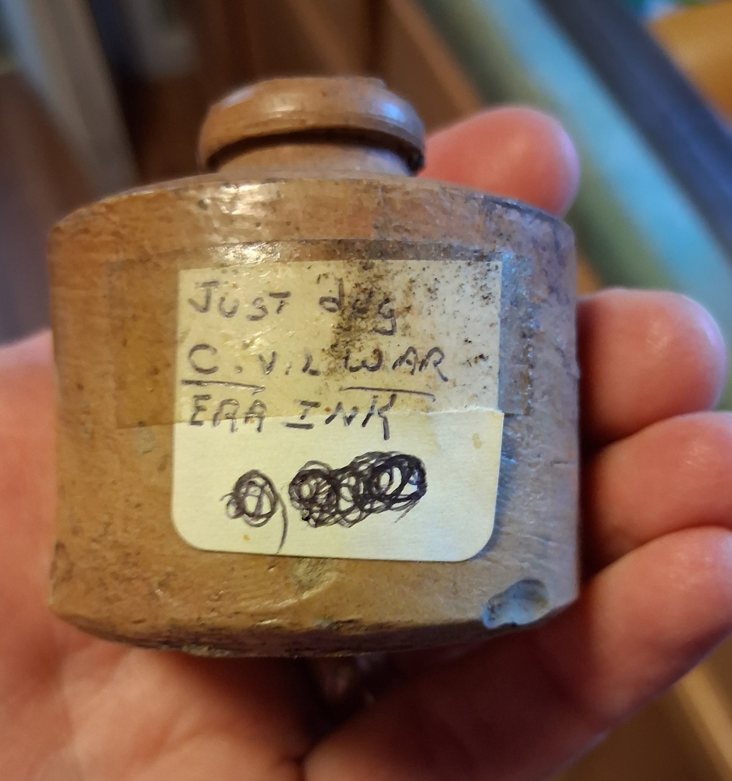 Civil War Era Brown Ceramic Stoneware Ink Bottle Collectible