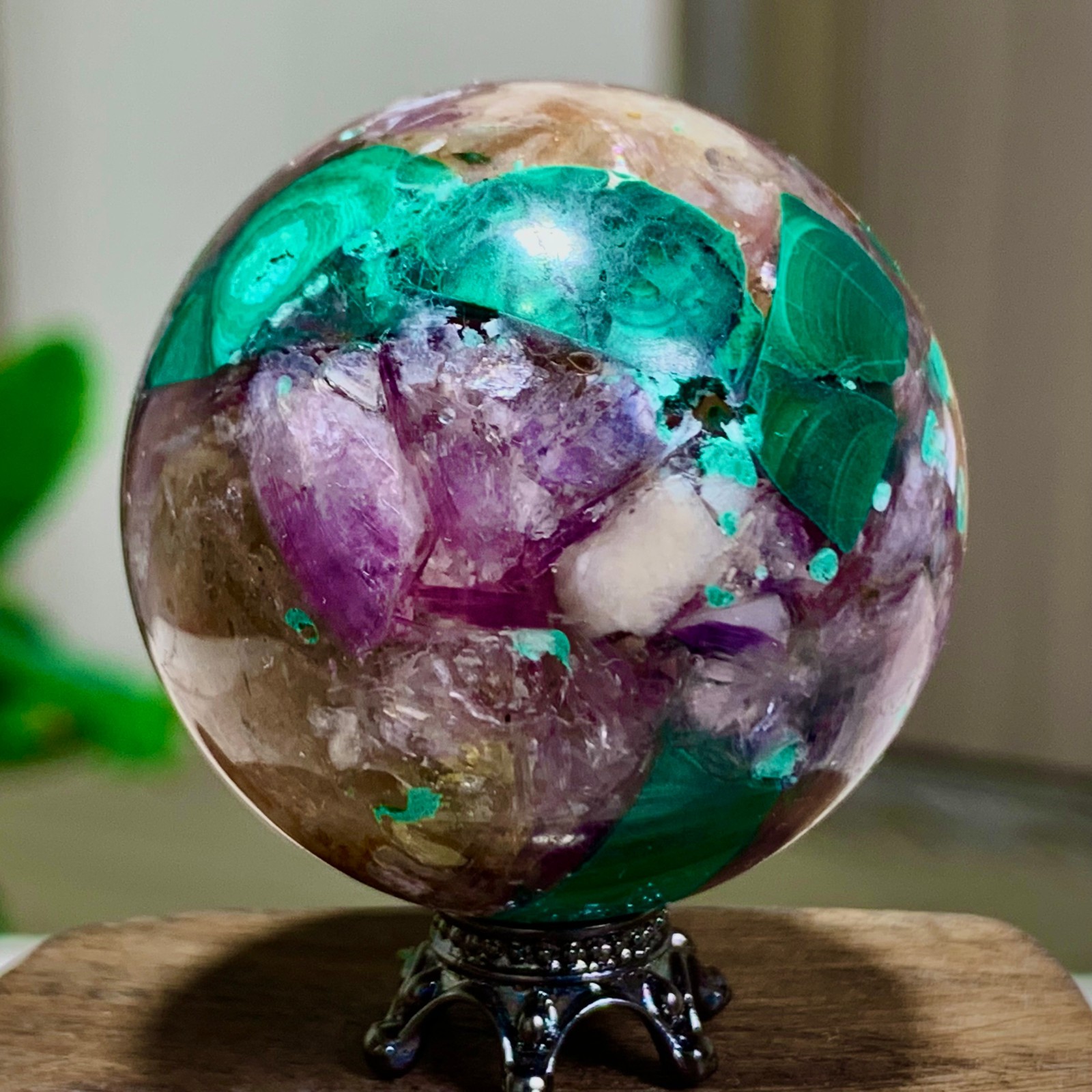 79G Newly discovered rare malachite purple mica symbiotic sphere restoration