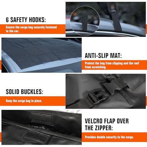 21 Cubic Feet Car Roof Bag 840D Waterproof Rooftop Cargo 21 Cubic ft-Grey