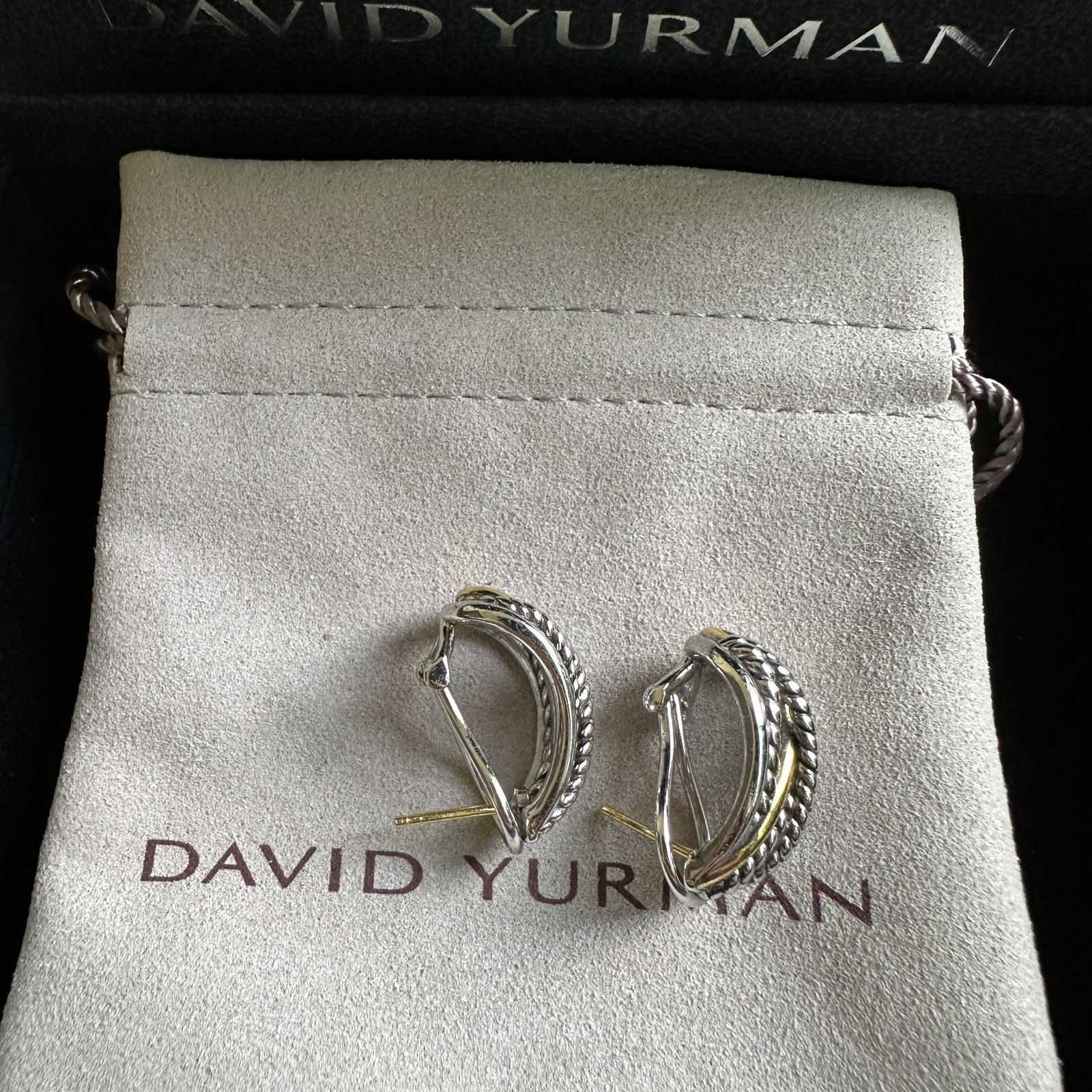David Yurman Crossover Shrimp Earrings Sterling Silver with 18K Yellow Gold