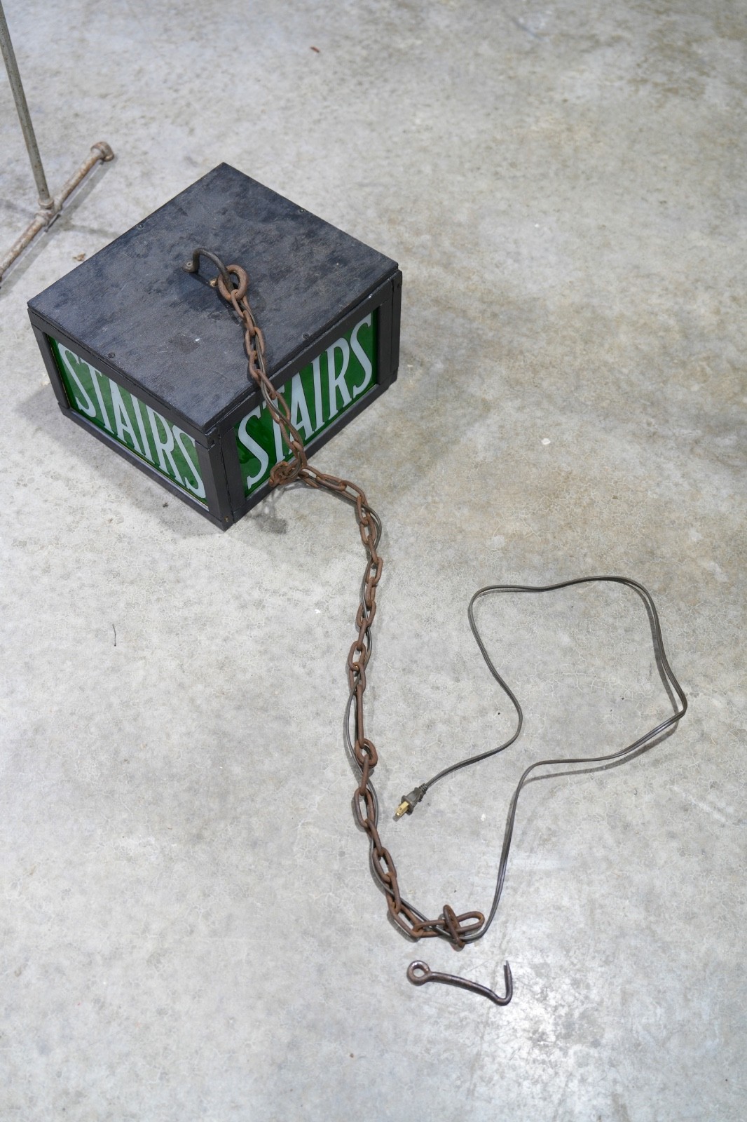 Vintage Stairs Lighted Sign Reverse Painted Glass Green Exit Light Stairway