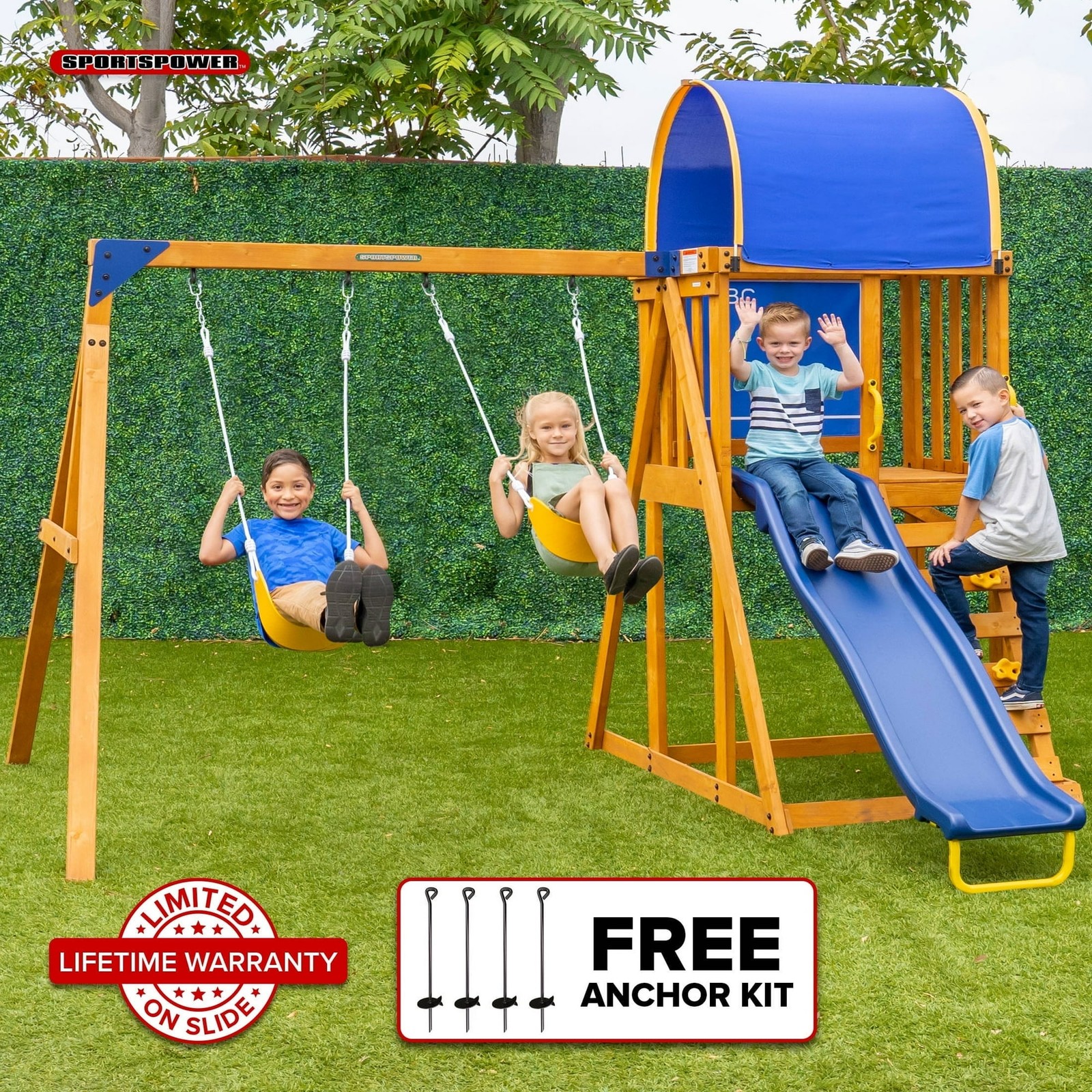 Outdoor Wooden Swing Set Kids Backyard Playground Playset Playhouse Play Slide