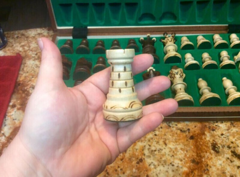 Large Handmade Wooden Chess Set 21" Hand Carved Board Pieces Full Vintage Game