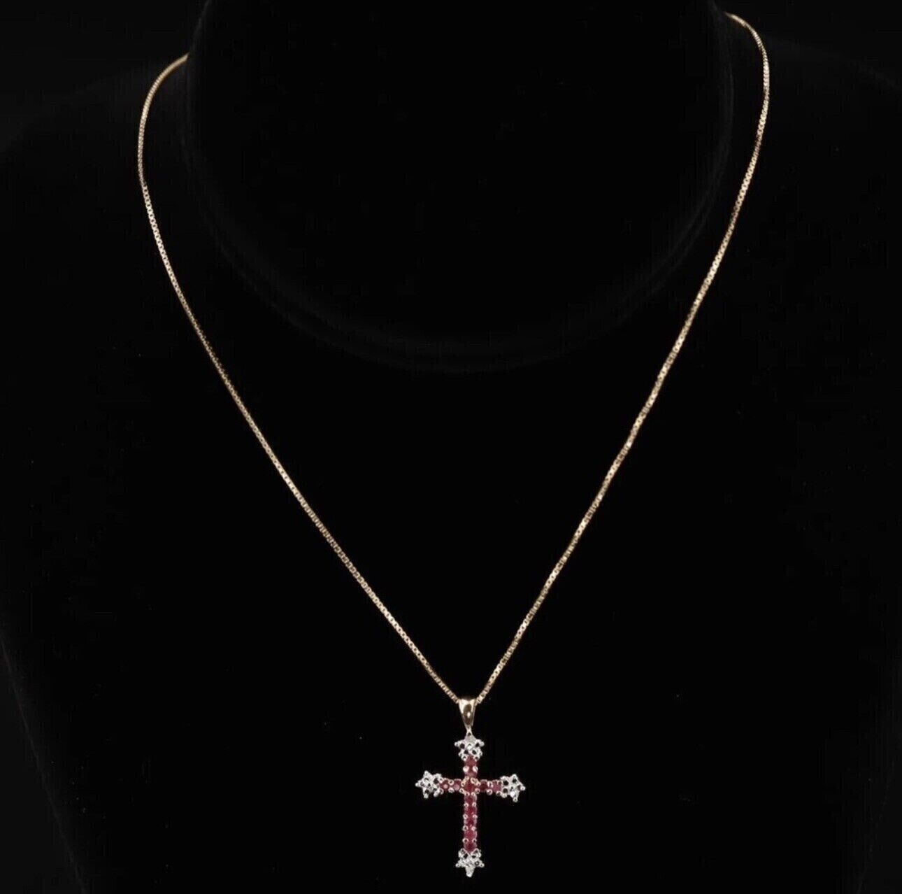 2Ct Round Cut Simulated Red Ruby Religious Cross Pendant 14K Yellow Gold Plated