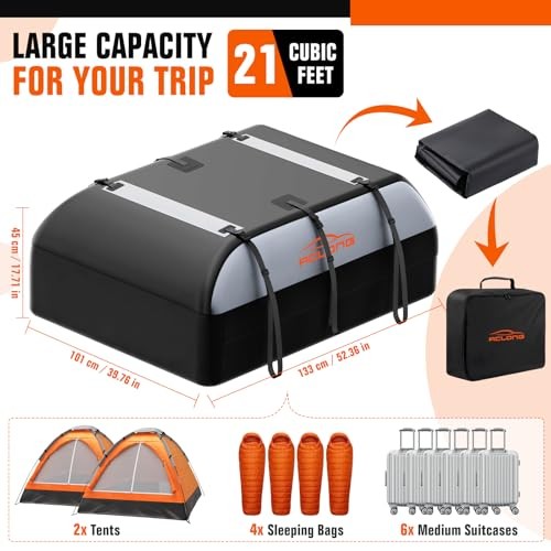 21 Cubic Feet Car Roof Bag 840D Waterproof Rooftop Cargo 21 Cubic ft-Grey