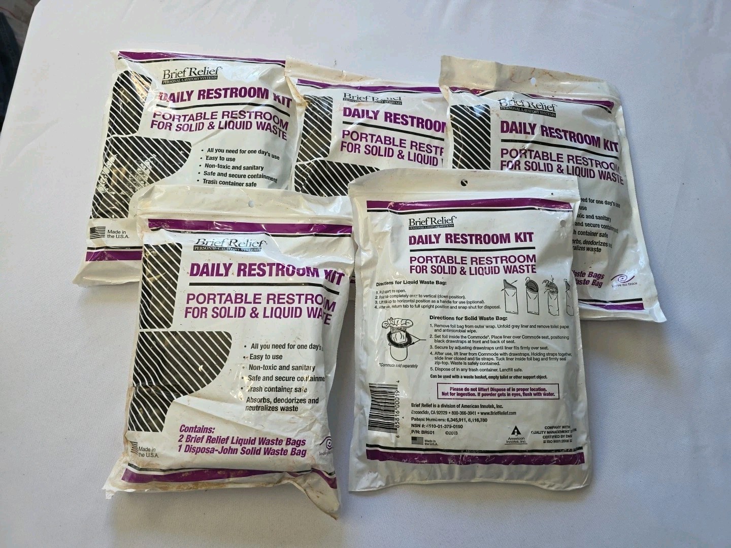 5 Brief Relief Daily Restroom Kits Portable Toilet For Solid & Liquid Waste