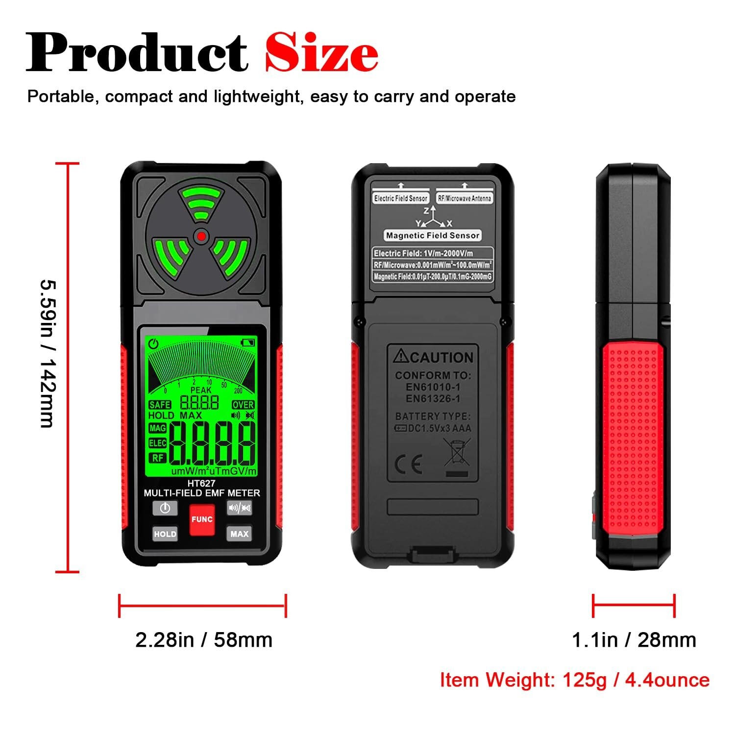 EMF Meter, 3-in-1 Electromagnetic Field Radiation Detector for EF RF MF
