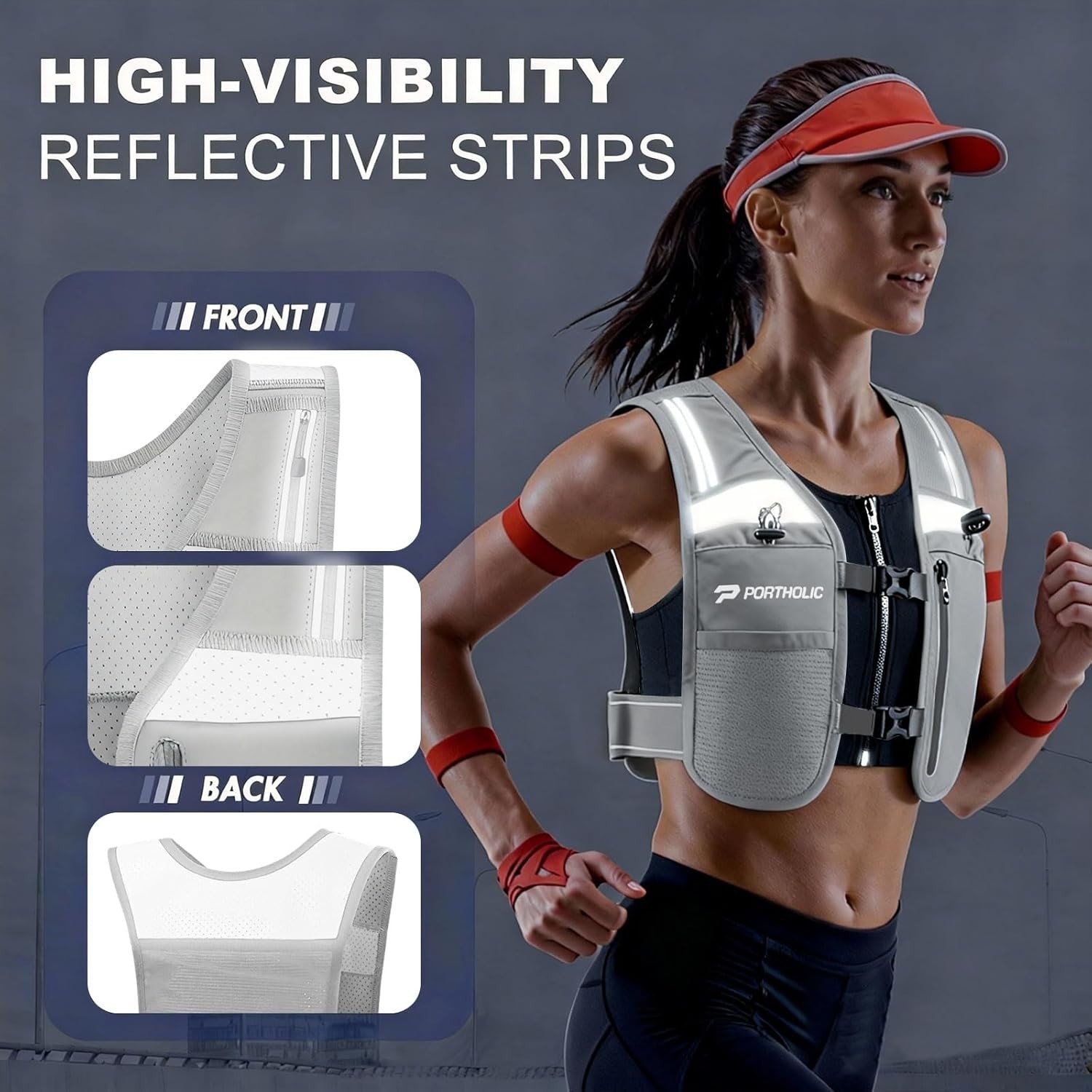 PORTHOLIC Running Vest for Women Men with 500ml/17oz Water Bottle |Adjustable Hy