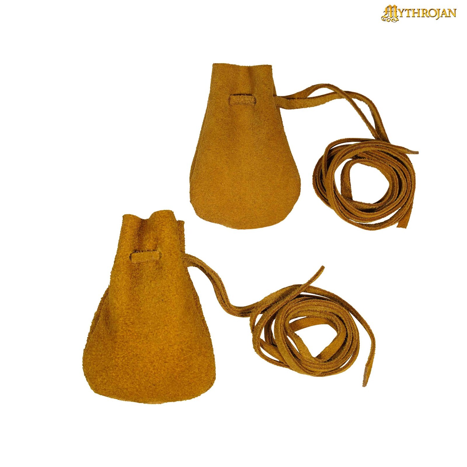 Medieval Belt Pouch Drawstring Viking Suede Leather Handmade Bag Set of 2 Yellow