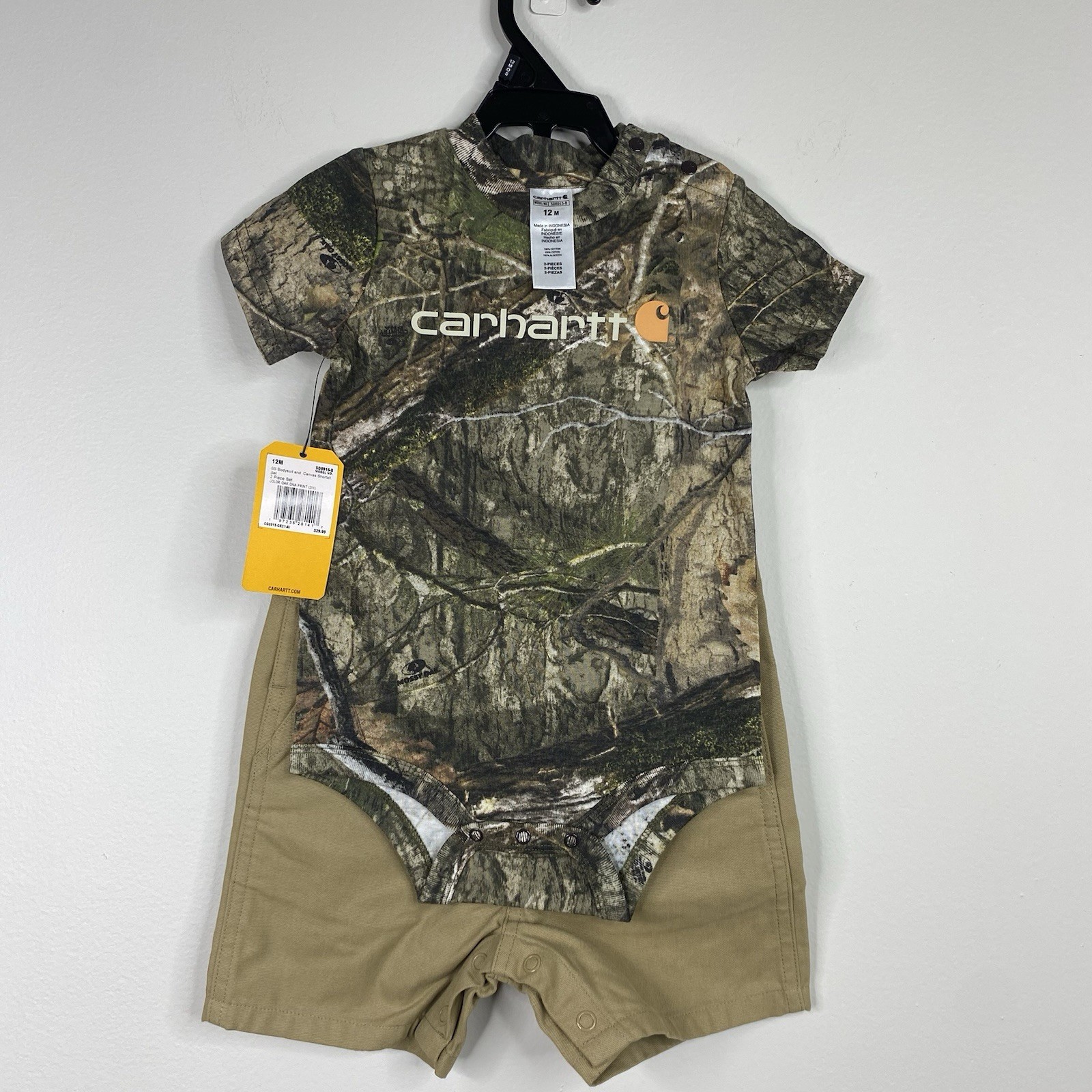 Carhartt Baby Boys 12 Months Camo Bodysuit and Canvas Shortall Set 2 Piece Set