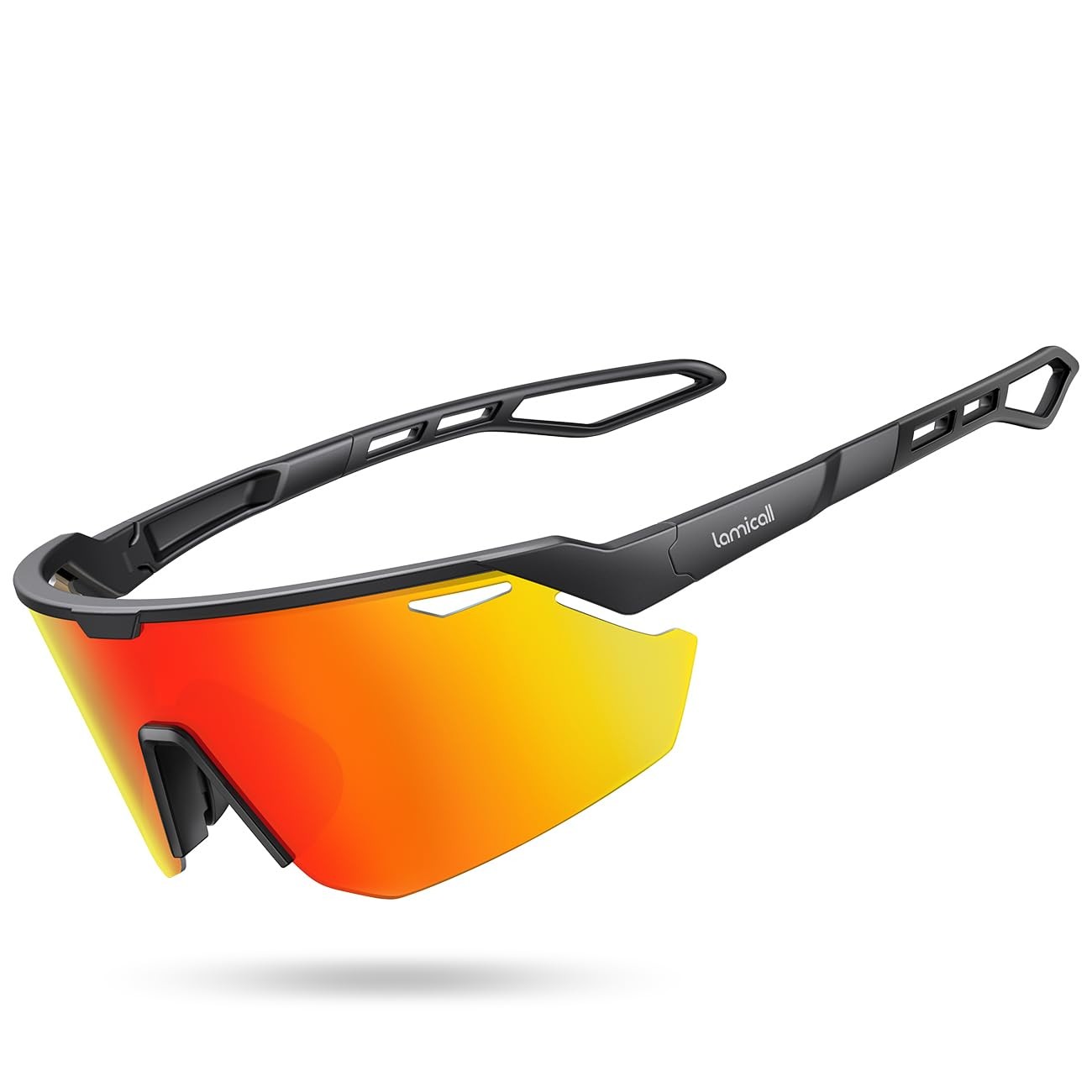 Lamicall Polarized Sports Sunglasses for Men Women, Black Frame-orange Lens