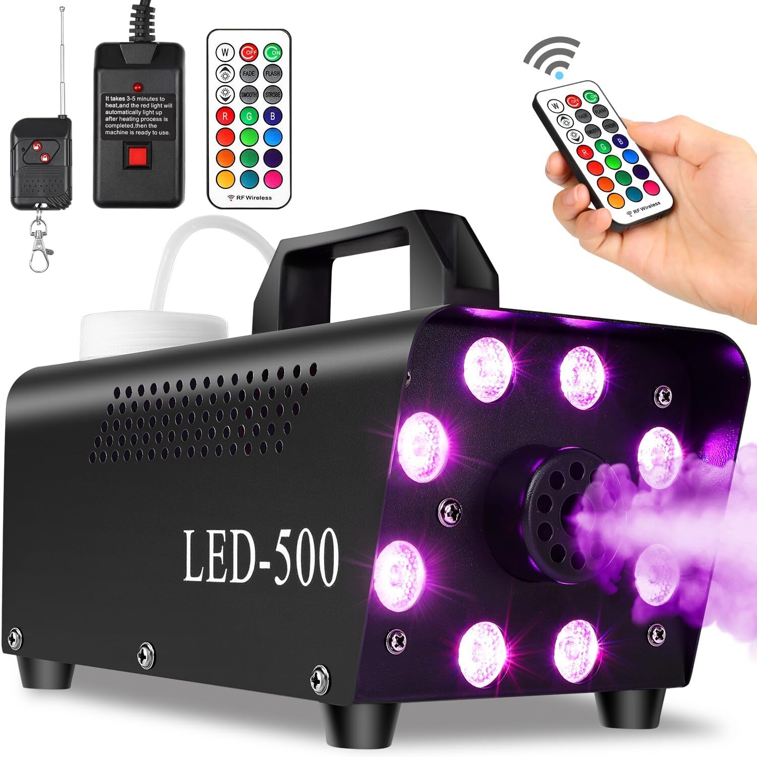 500W LED Smoke Fog Machine RGB Color Stage Fogger Effect Halloween Disco Club US