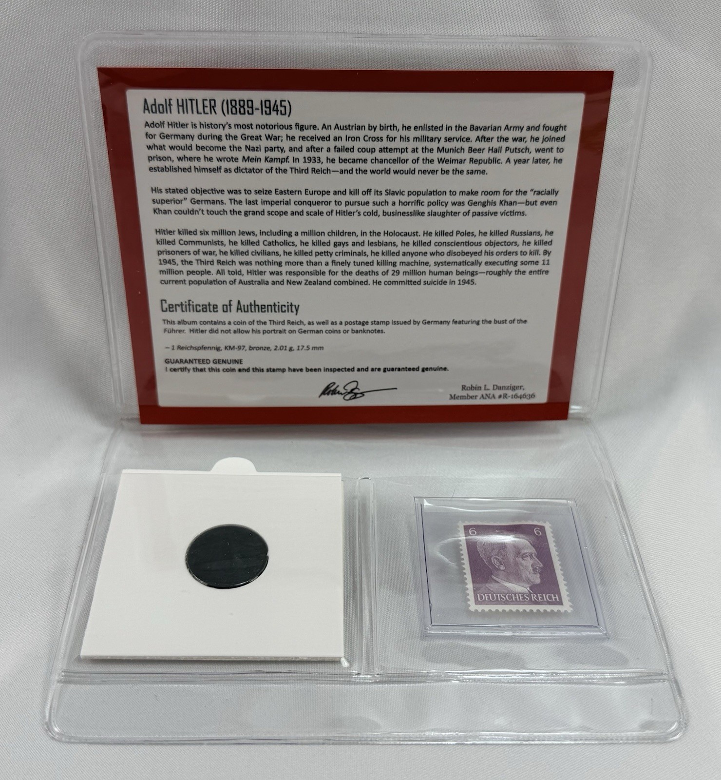 Hitler Nazi Germany Third Reich WWII Coin & Postage Stamp Album Set COA