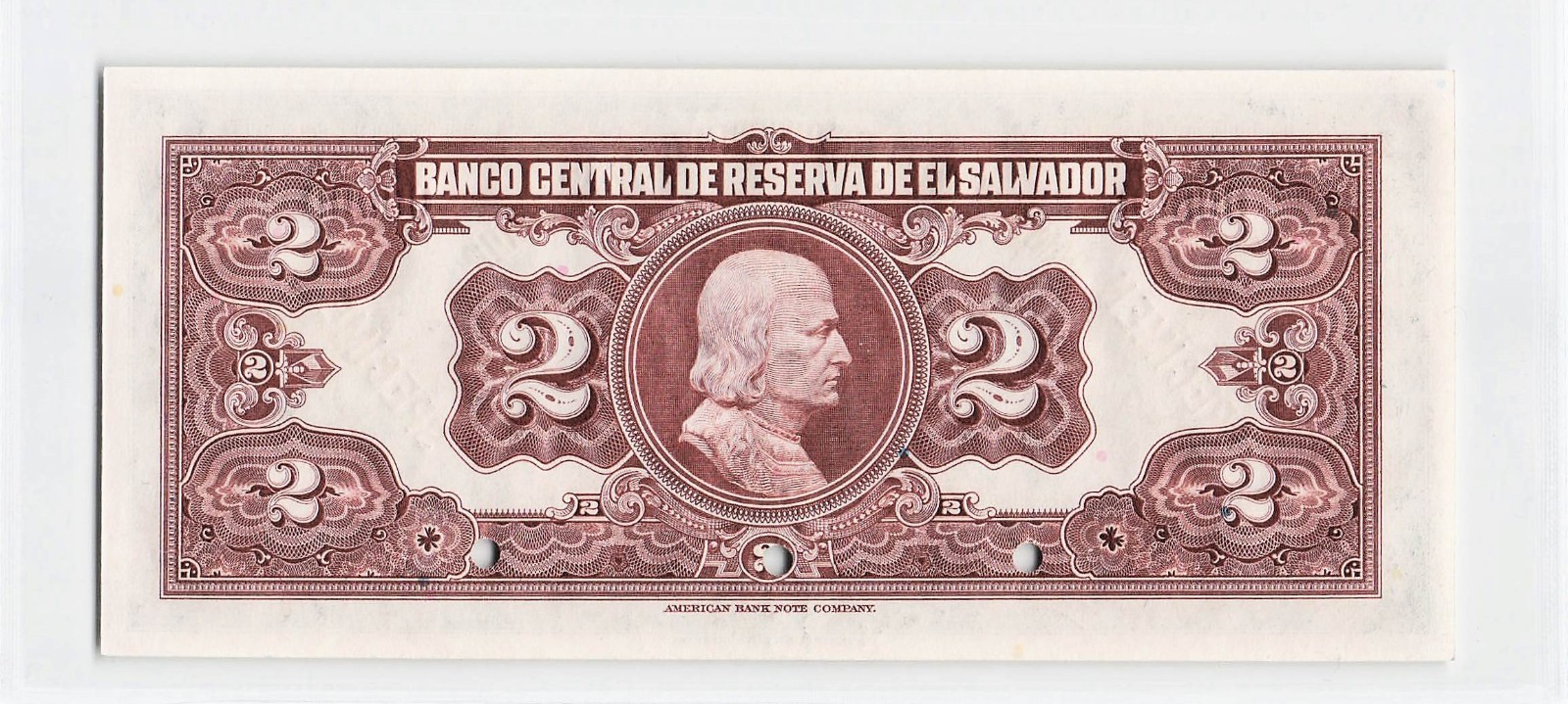 El Salvador 1944, 2 Colones P-76v3, Specimen Banknote.