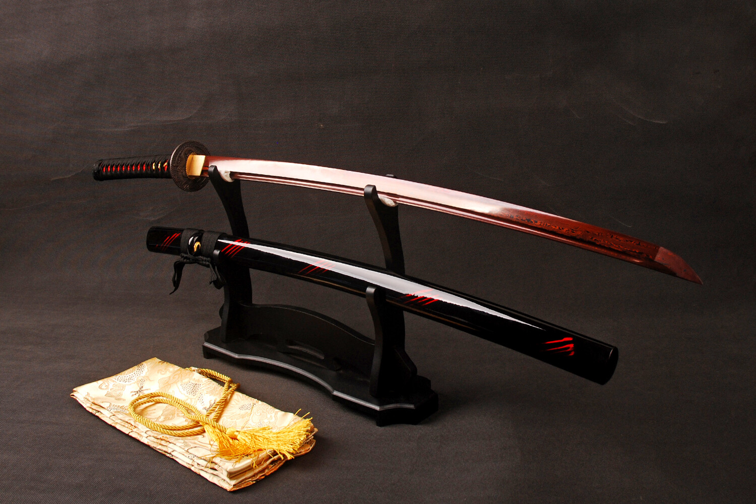Blood Red Damascus Folded Steel Katana Battle Ready Japanese Samurai Sharp Sword