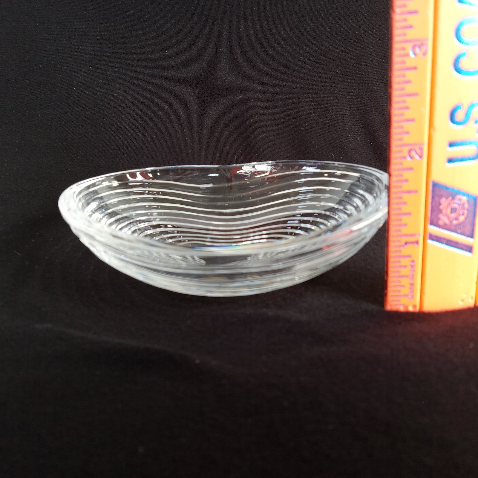 Baccarat Crystal Heart Dish Bowl Clear Ribbed France Signed Clear 4.75"