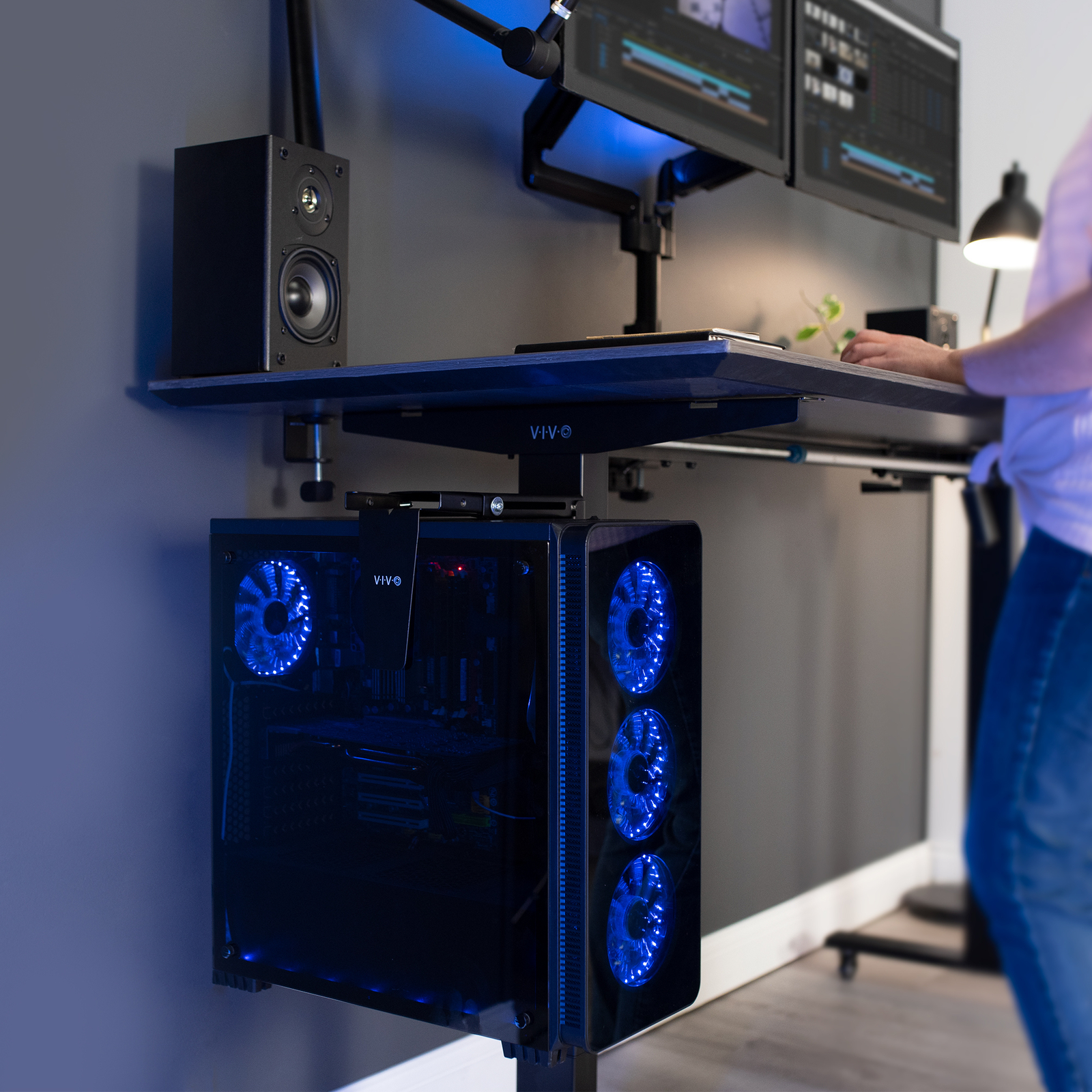 VIVO Steel Adjustable Clamp-on Desk Leg PC Mount, Computer Case CPU Holder