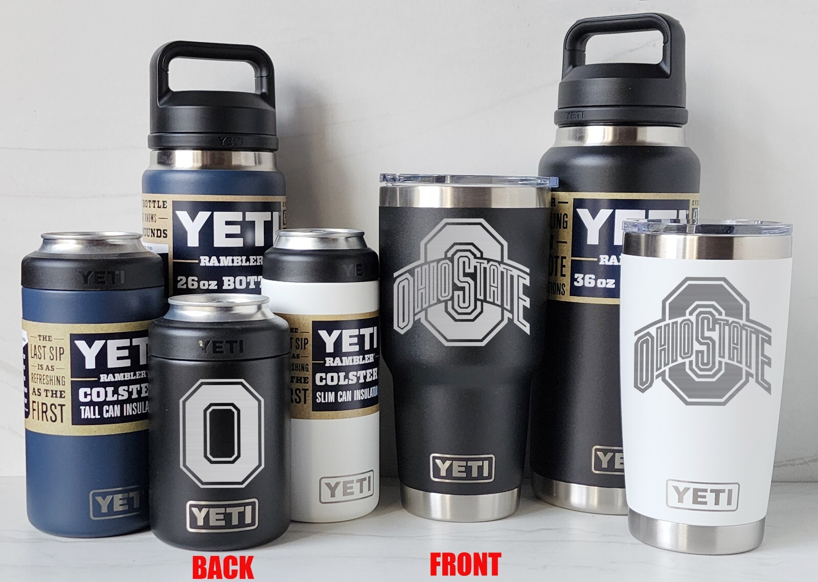 Ohio State Buckeyes - OSU - YETI Laser Engraved Tumblers, Colsters, and Bottles