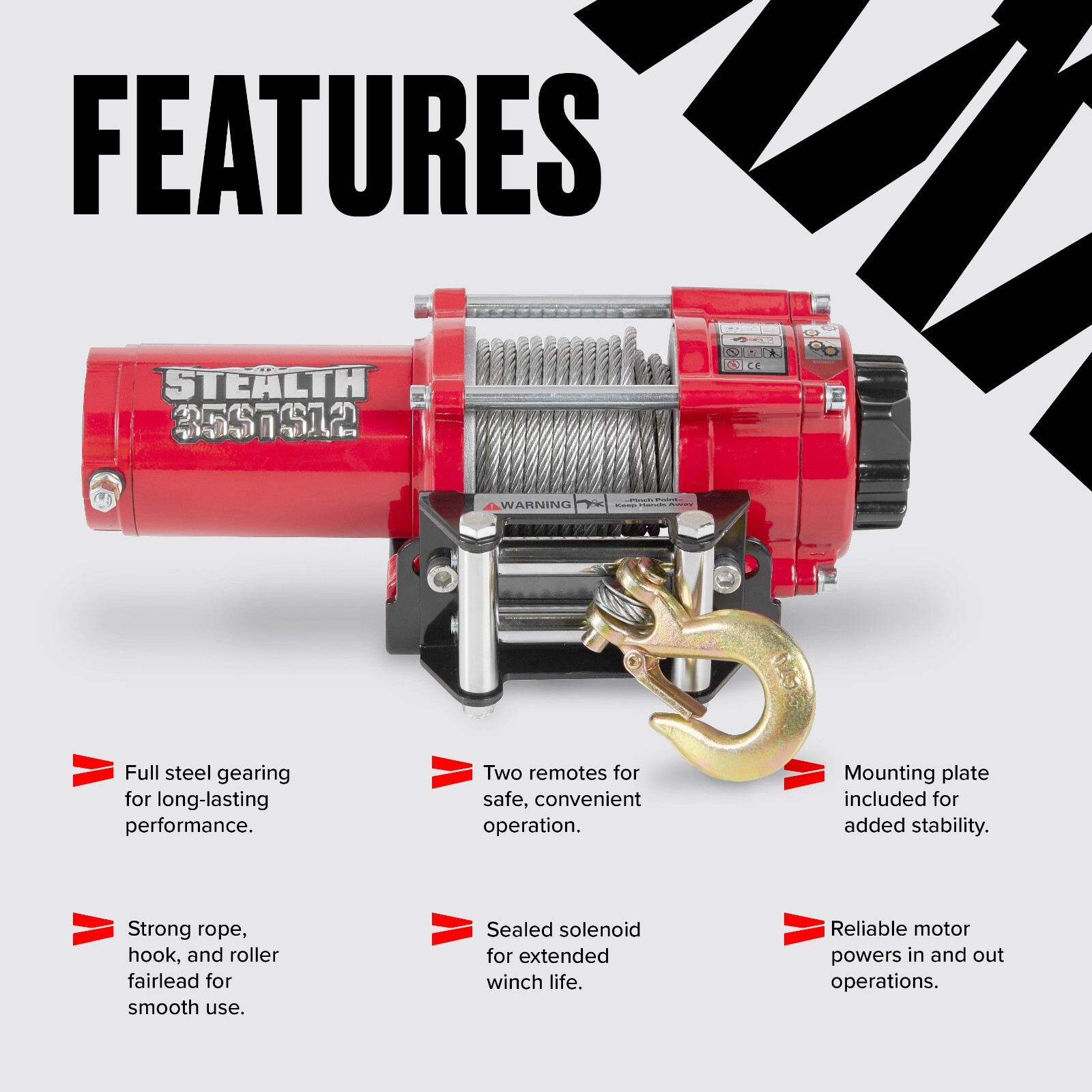 Stealth 3,500lb 12v Electric Winch - Steel Rope