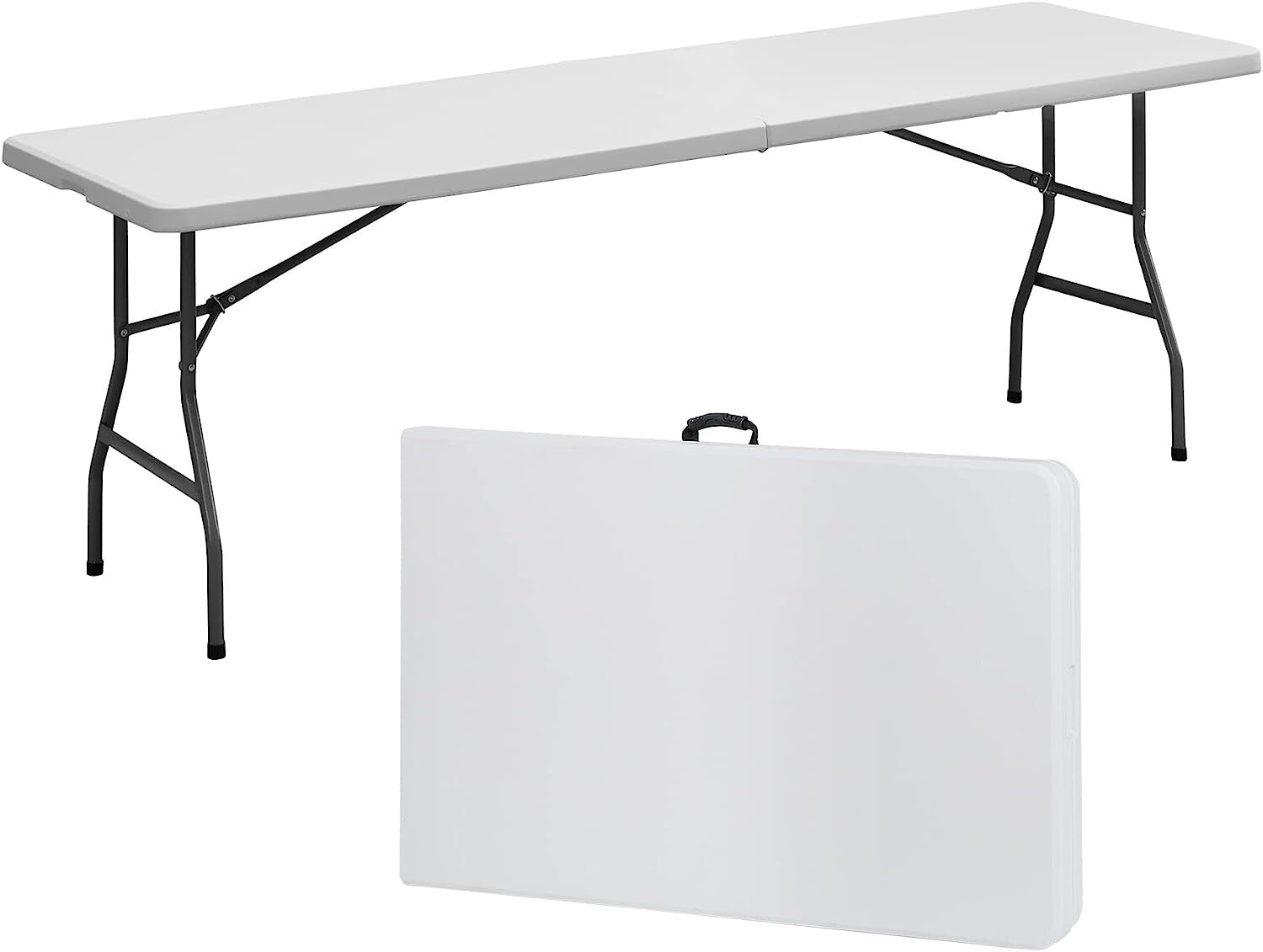 8FT Folding Picnic Table for Outdoor Portable Fold-in-Half Plastic Table White