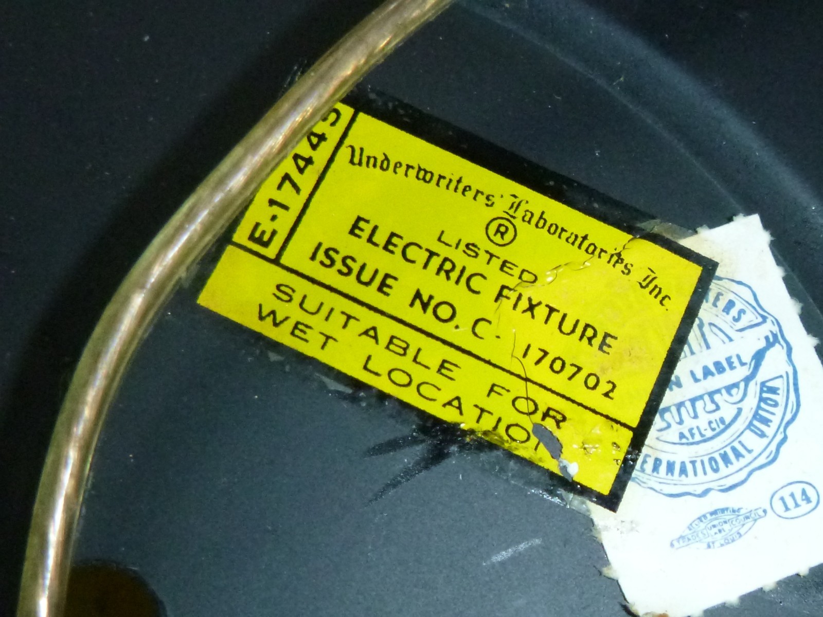 PAIR NOS Vtg 1969 Amber Glass & Black Metal Trianglular Indoor /Outdoor Sconces