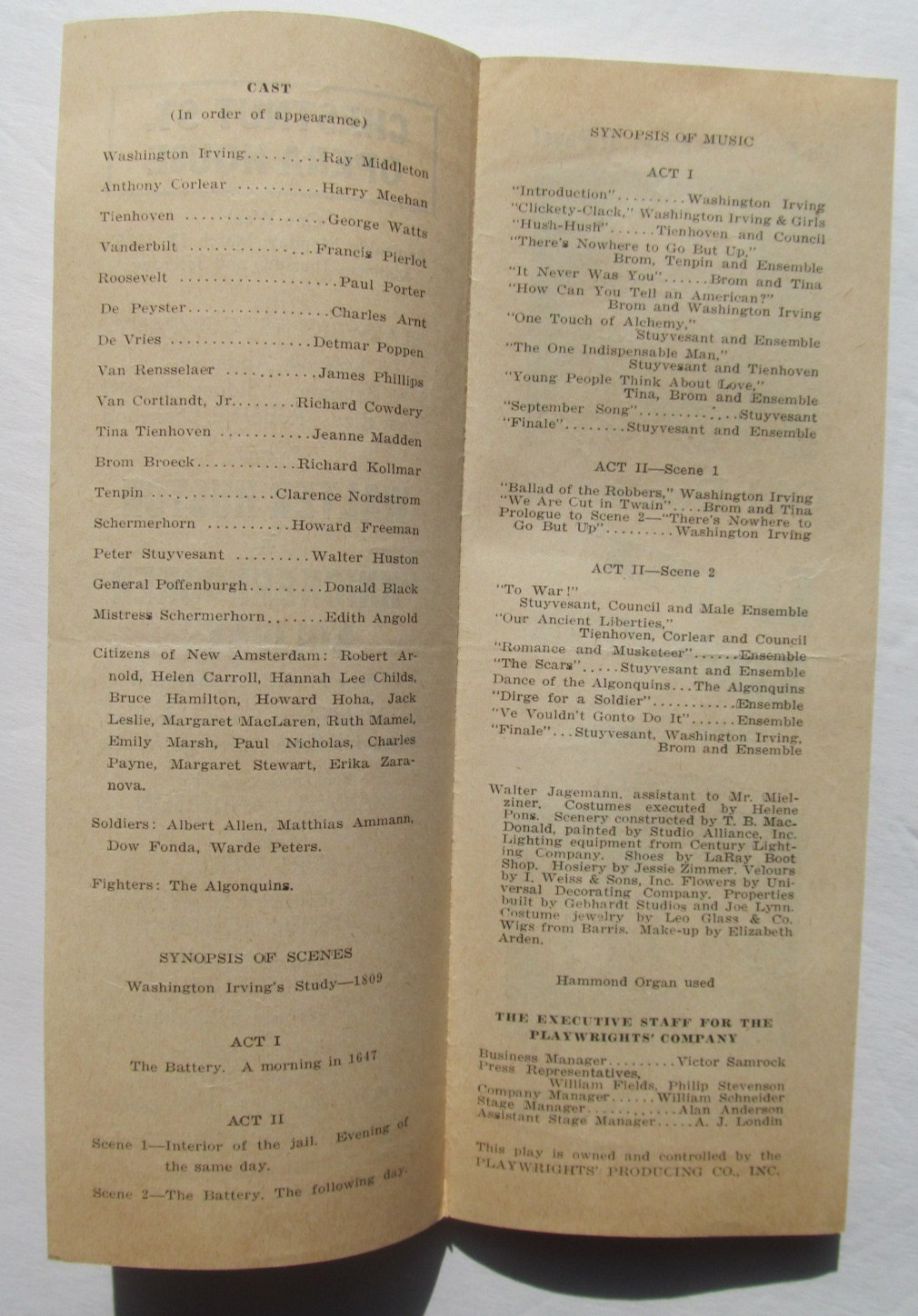 Program: Knickerbocker Holiday - Philadelphia - 1939 Kurt Weill