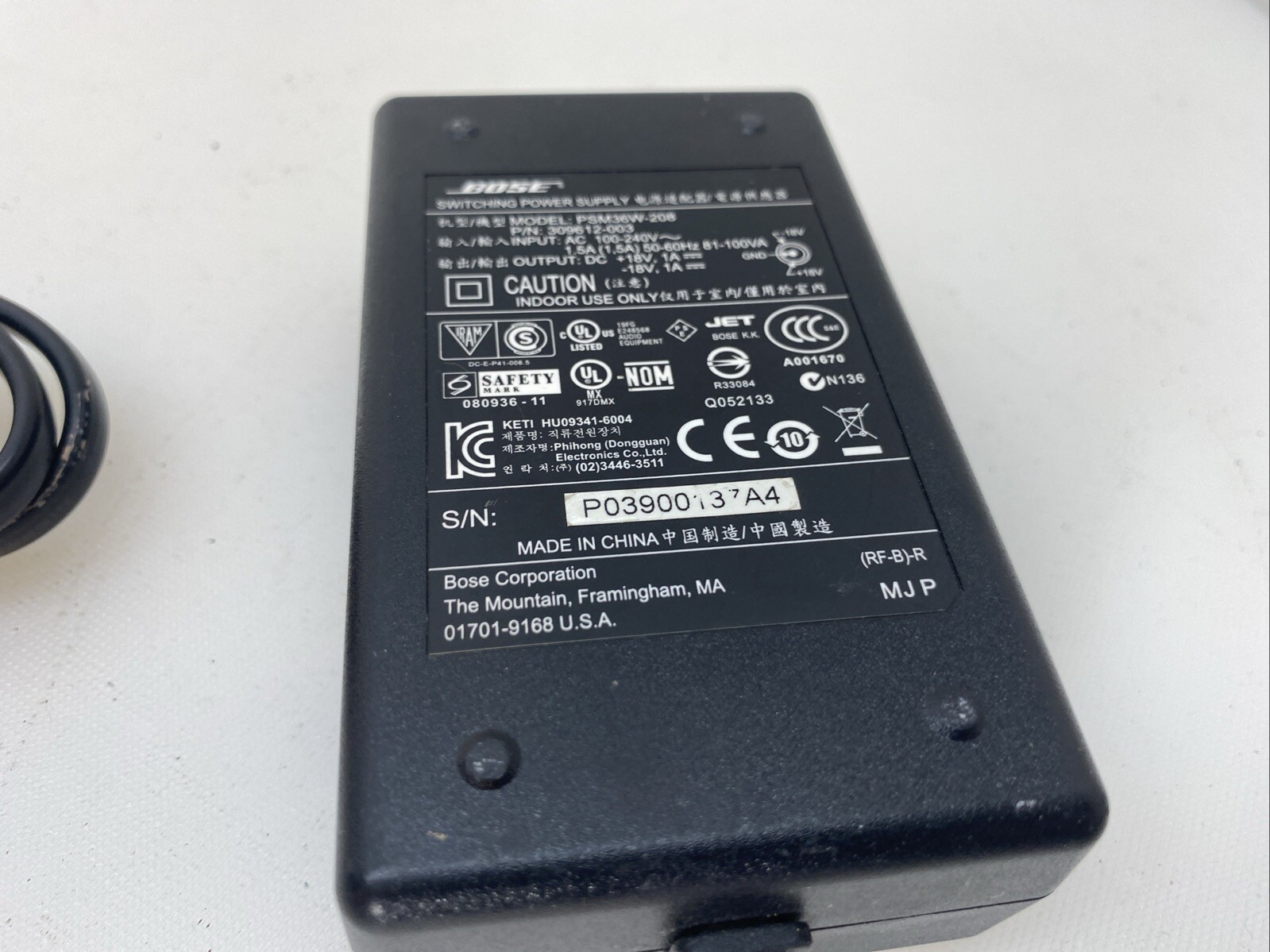 Genuine Bose Sounddock Series 2 Power Supply PSM36W-208 Round Plug PSM 36W-208