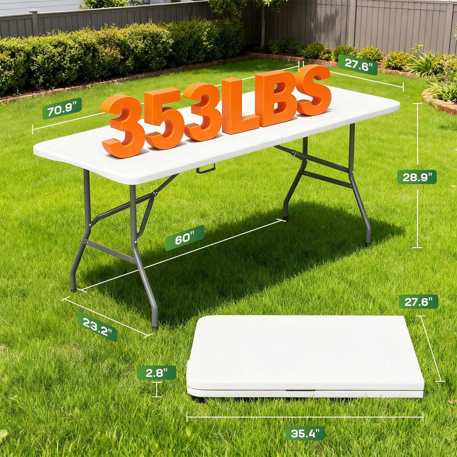 6 FT Picnic Table, Portable Plastic Folding Table with Carrying Handle Perfect